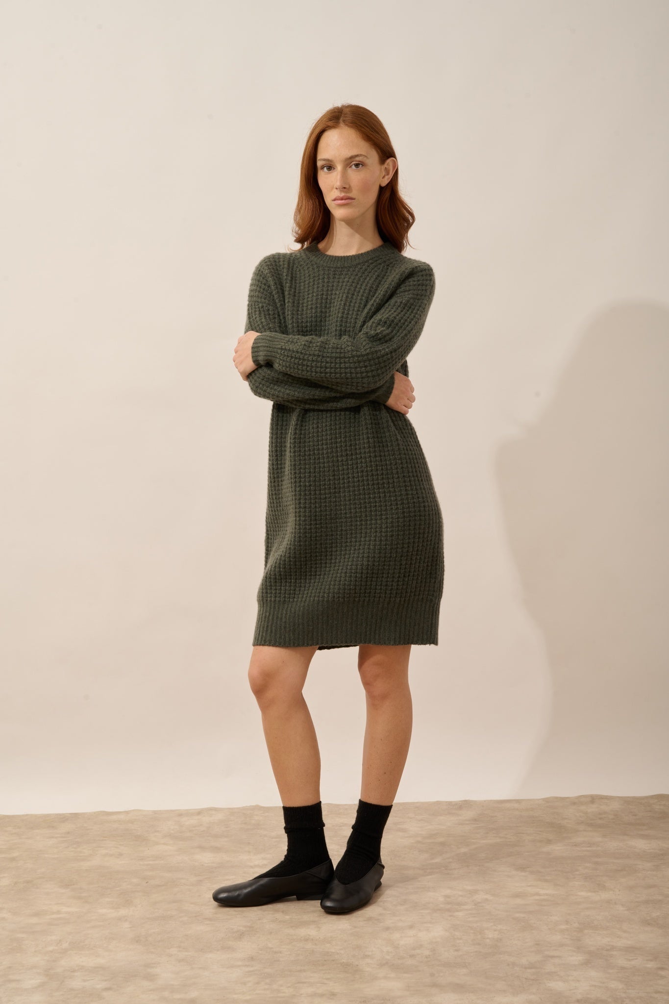 CHEWA robe col rond 8 fils kaki chiné