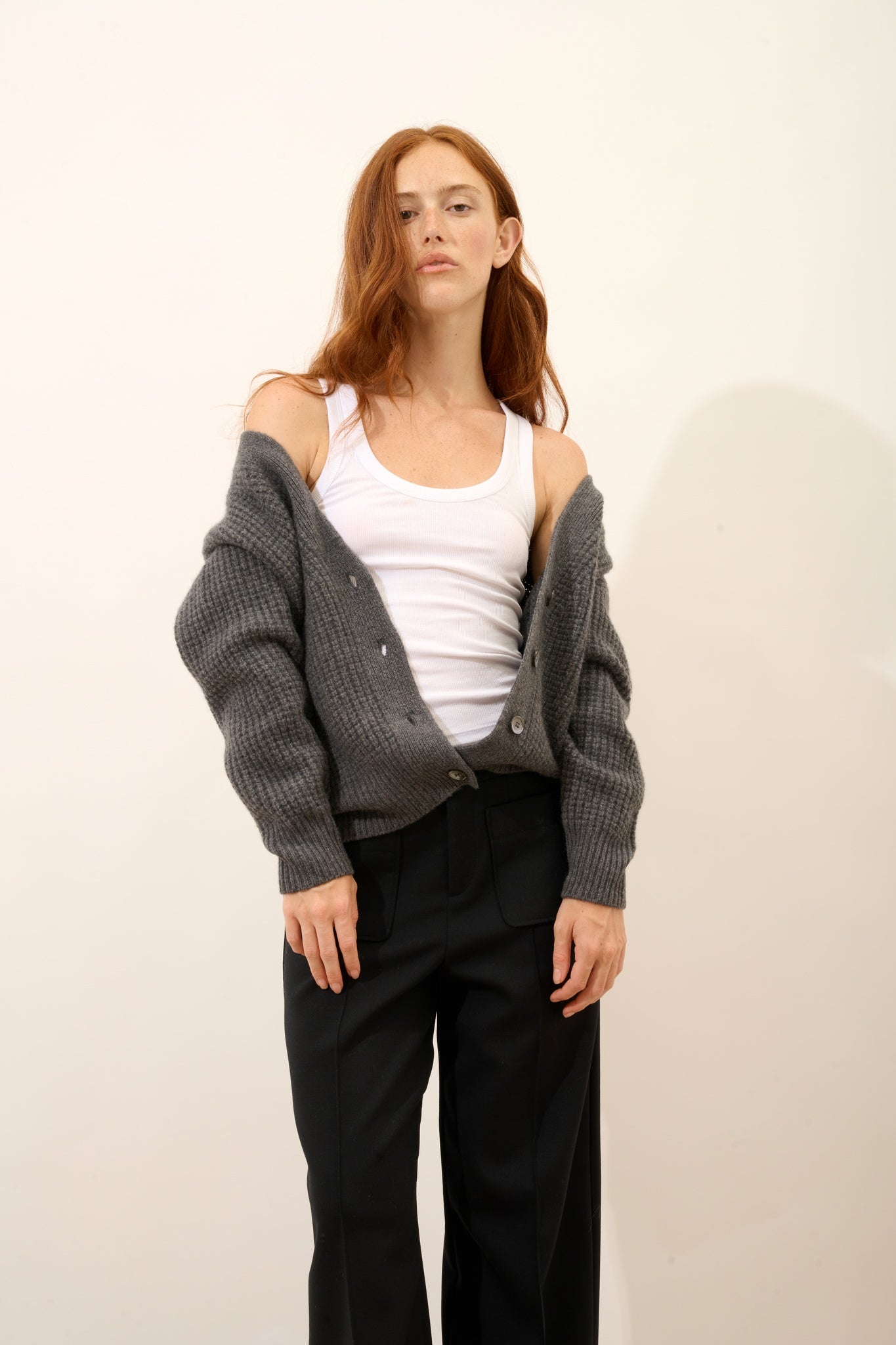 CHODRAK cardigan col v anthracite chiné