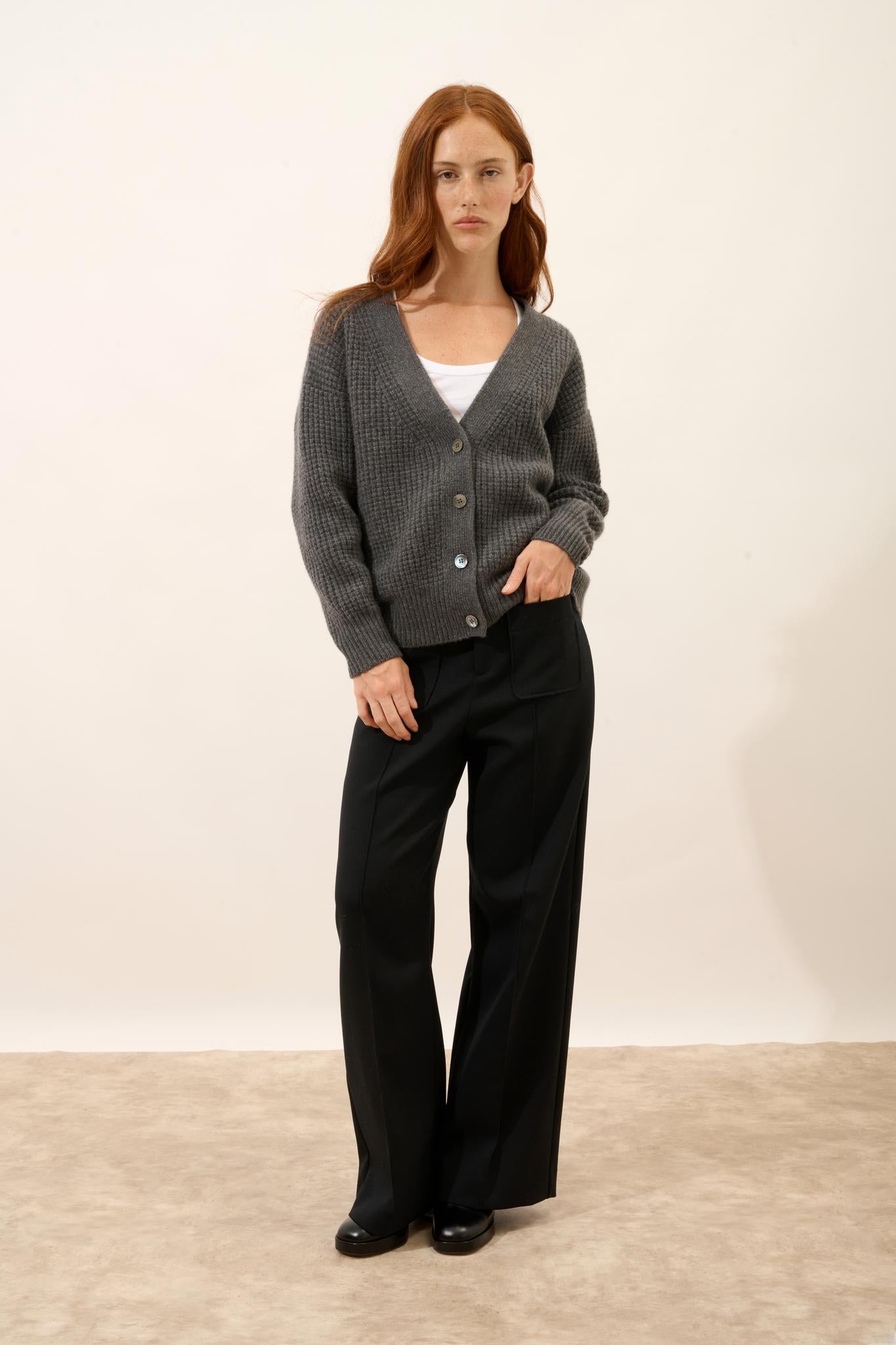 CHODRAK cardigan col v anthracite chiné
