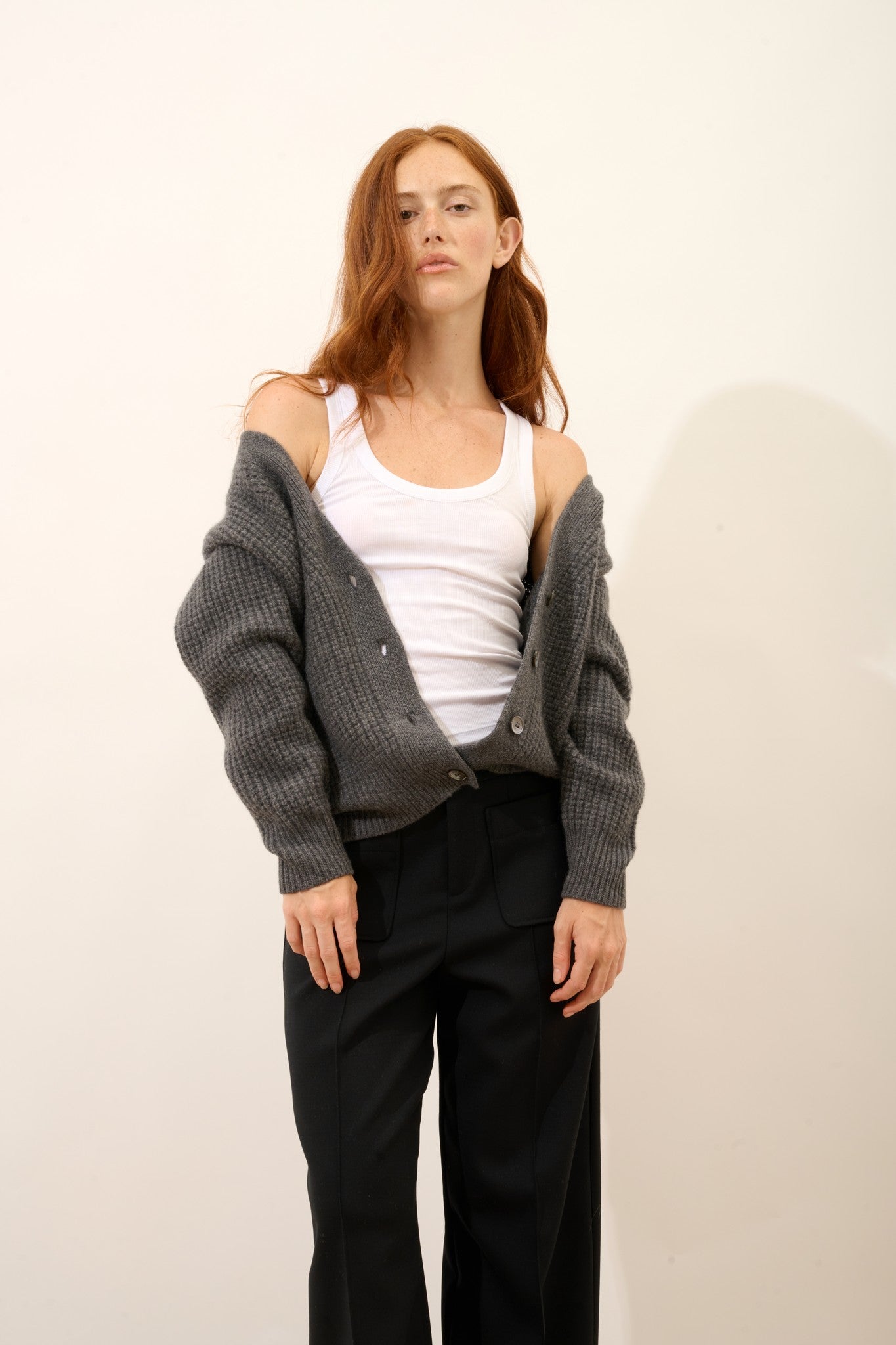 chodrak cardigan col v anthracite chiné