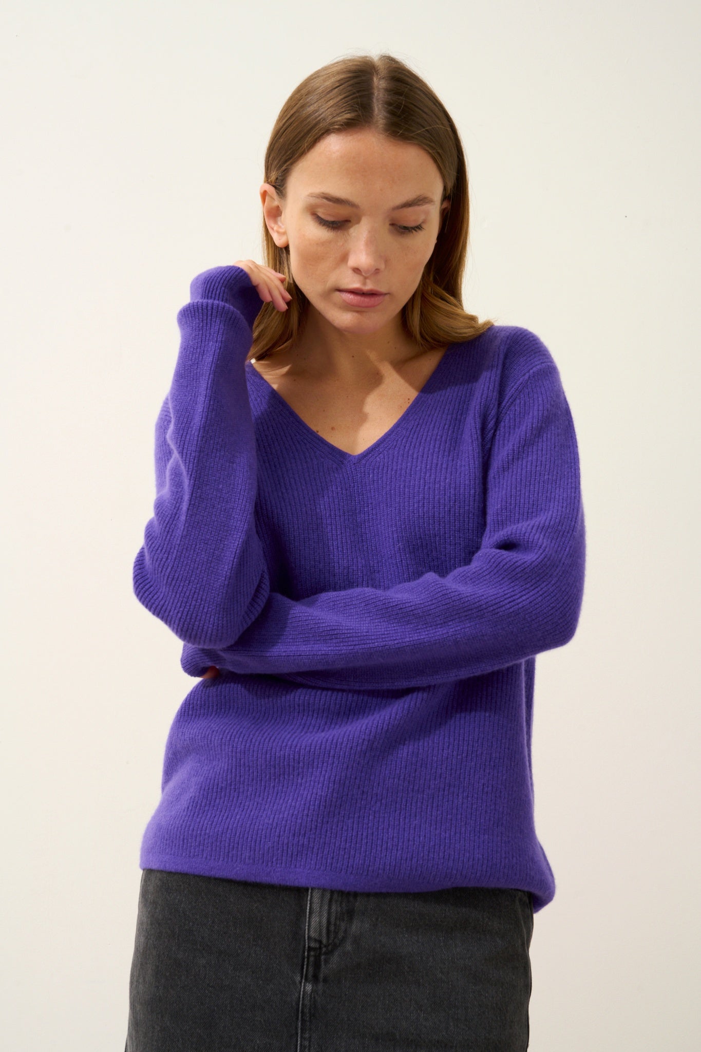 CIELORA pull col v améthyste