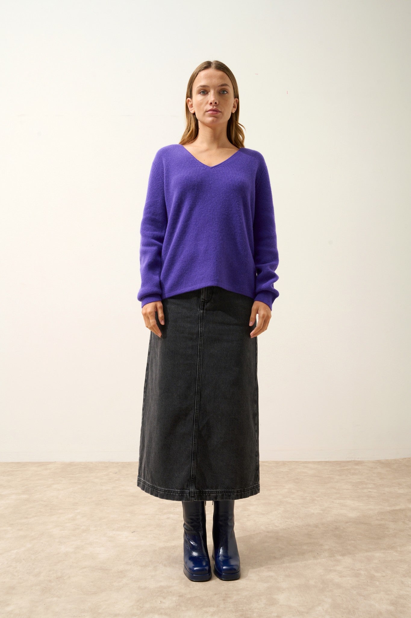 cielora pull col v améthyste 100% cachemire