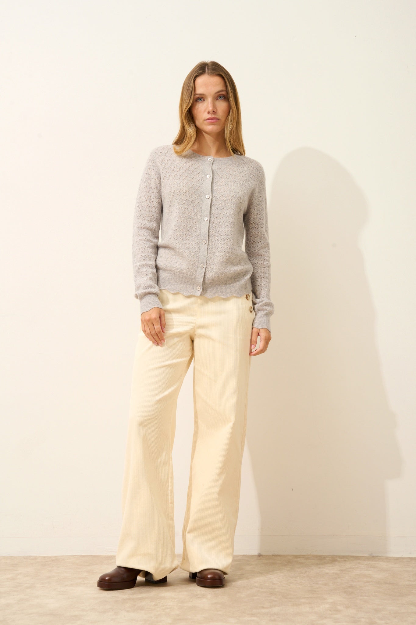 CIMBA cardigan col rond gris clair chiné