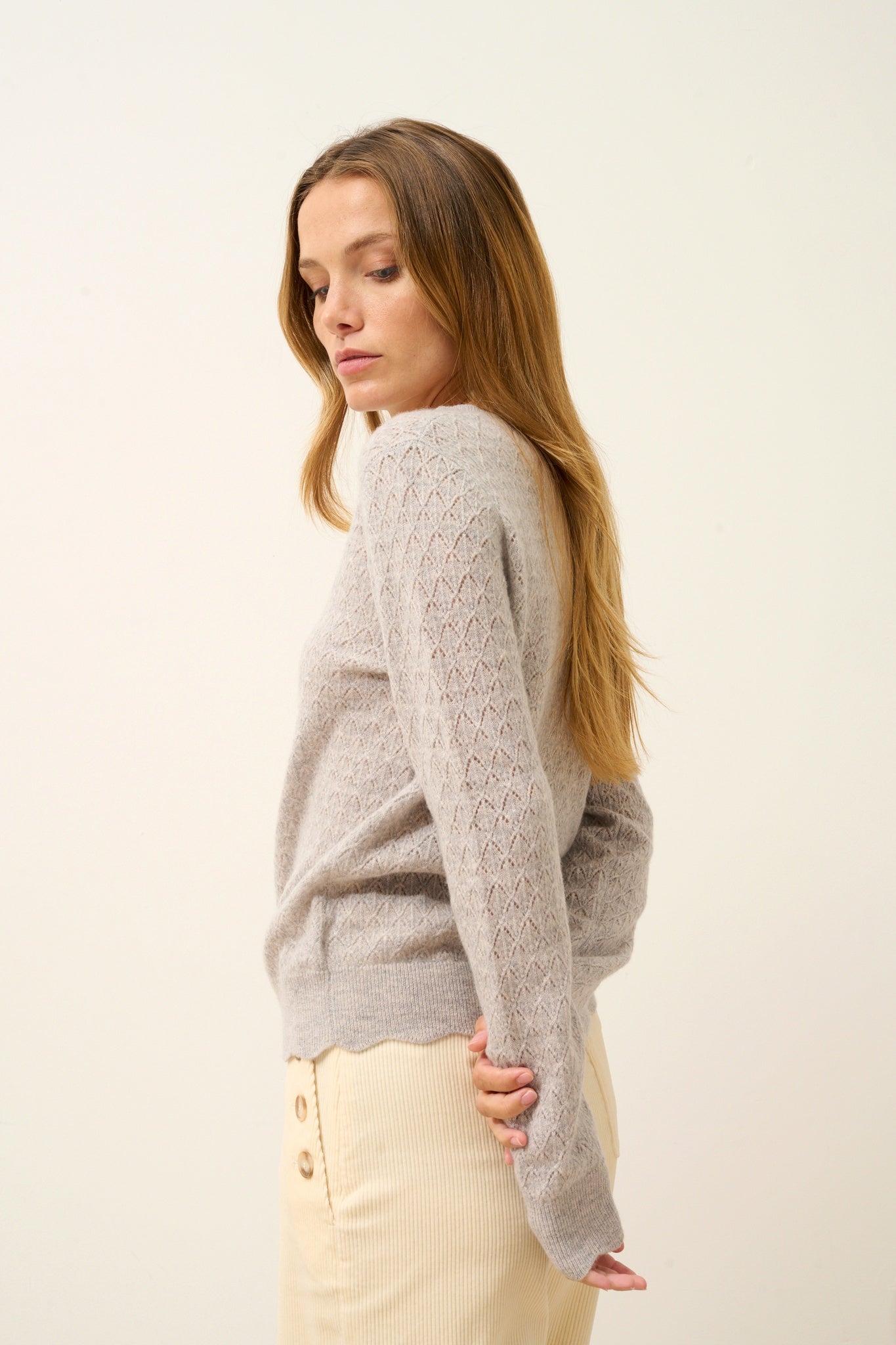 CIMBA cardigan col rond gris clair chiné