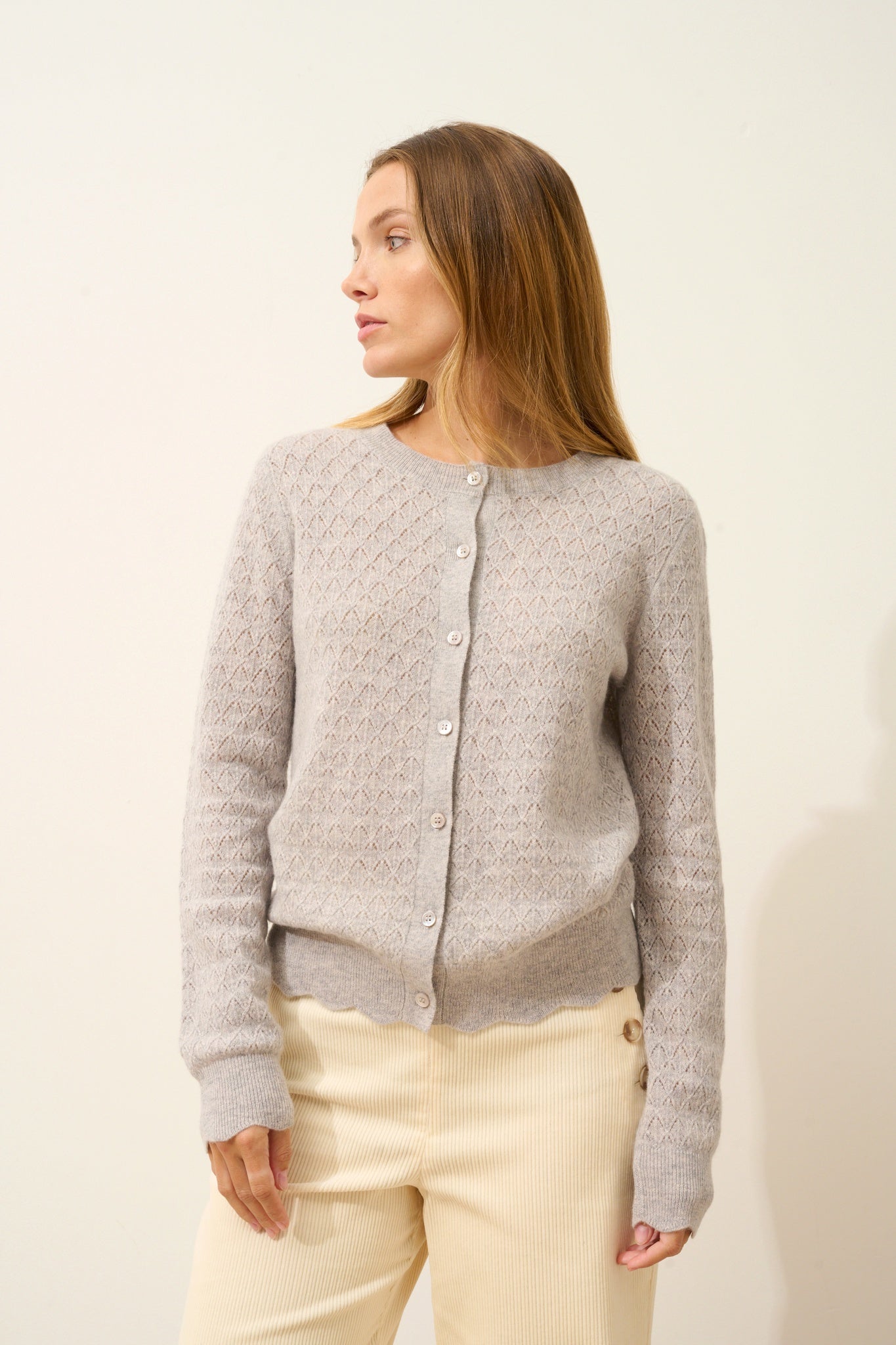 CIMBA cardigan col rond gris clair chiné