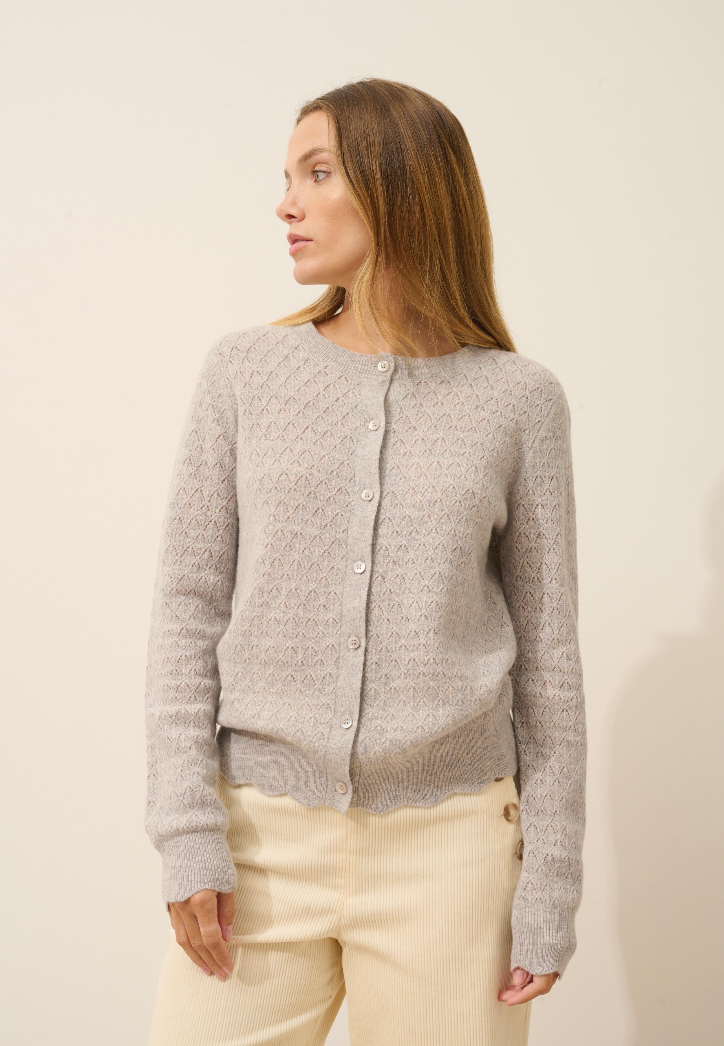 CIMBA cardigan round neck light grey mottled