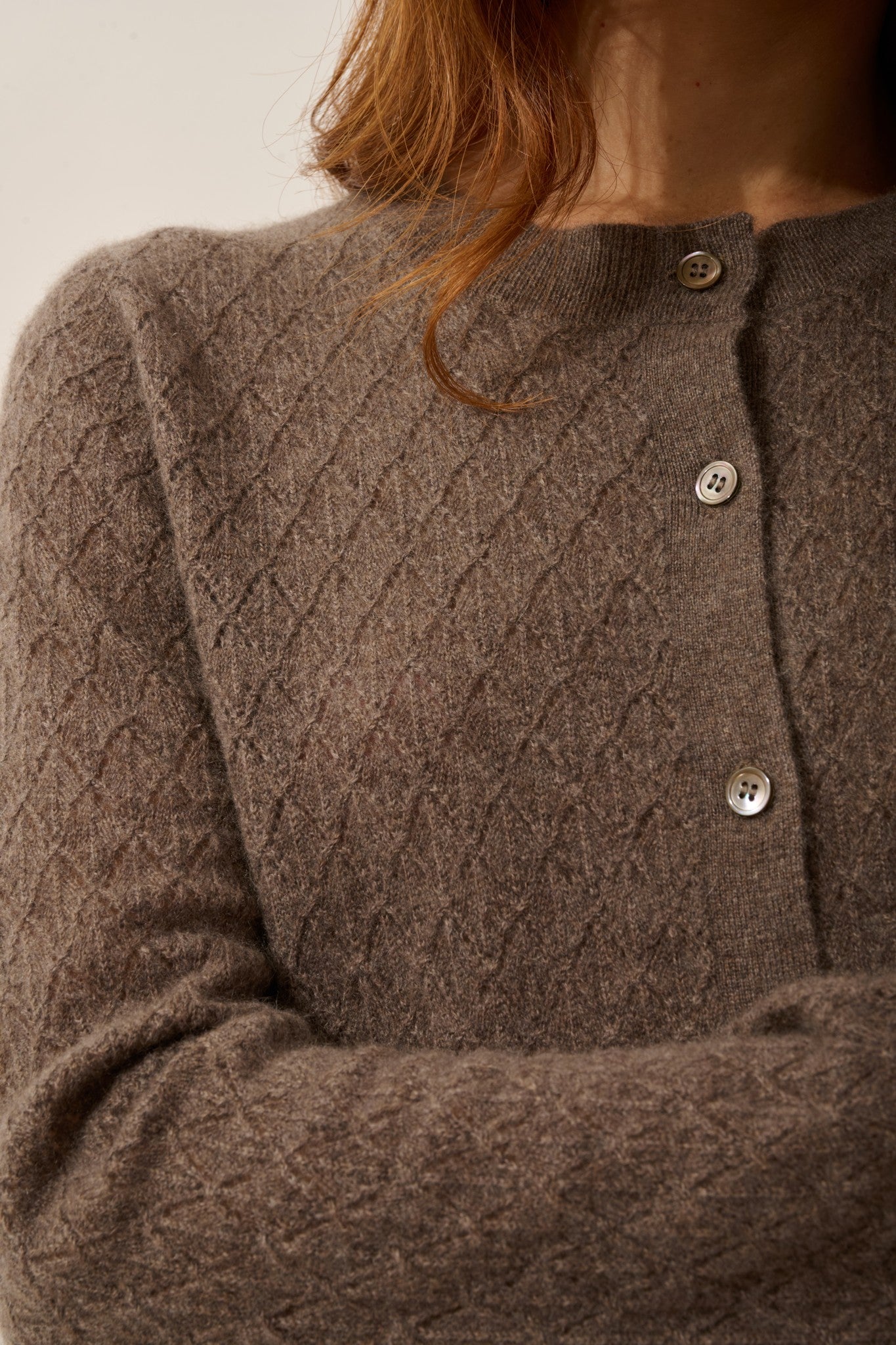 cimba cardigan col rond taupe chiné