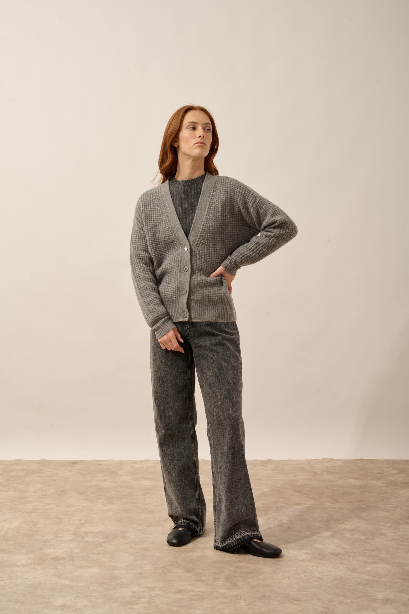 CLARA cardigan col v 6 fils flanelle chiné