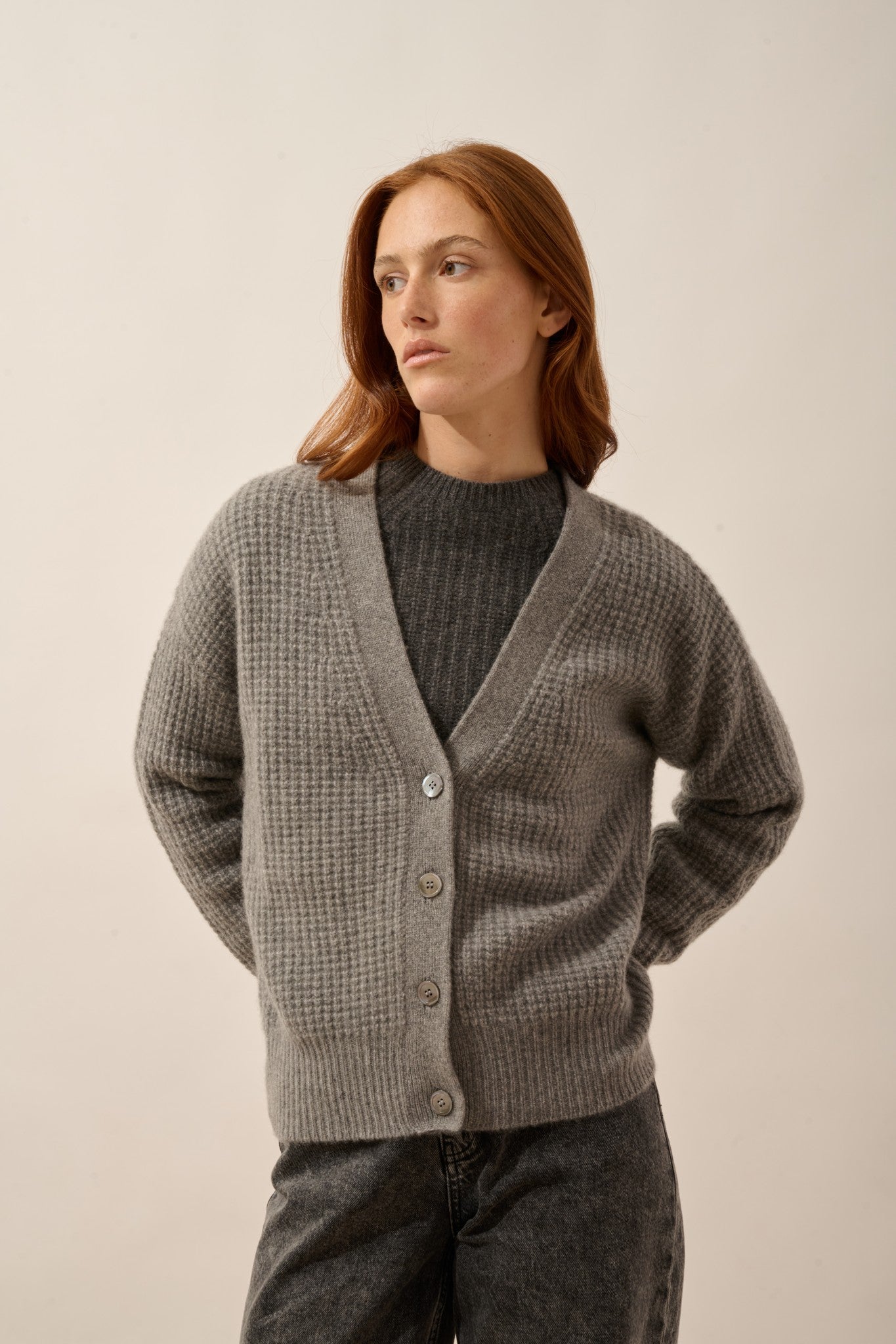 clara cardigan col v 6 fils flanelle chiné