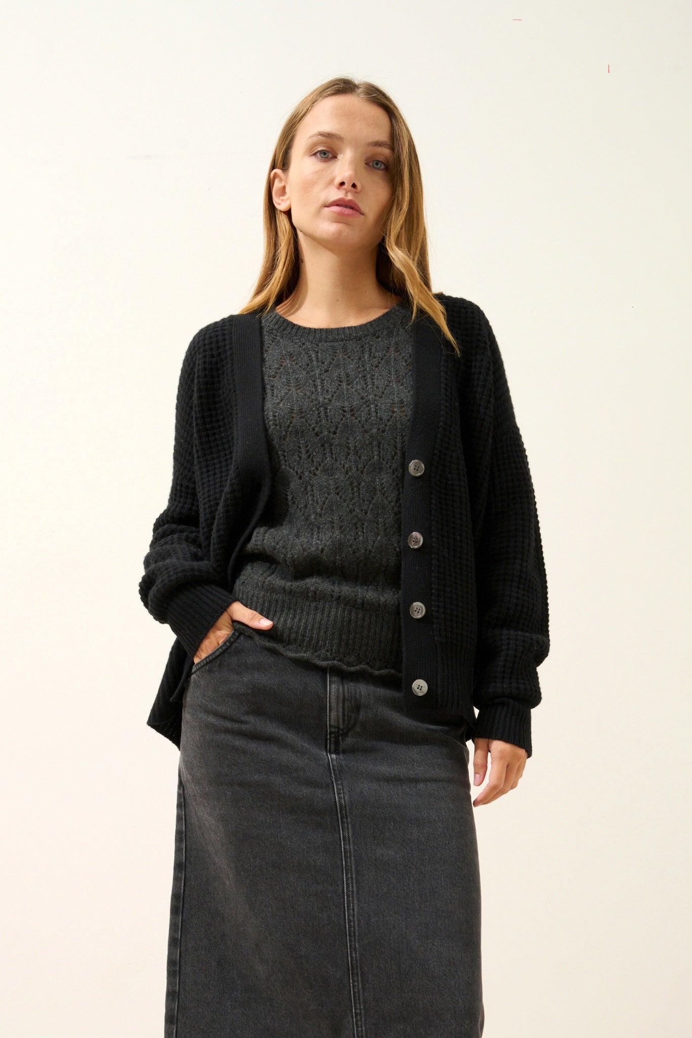 CLARA cardigan col v noir