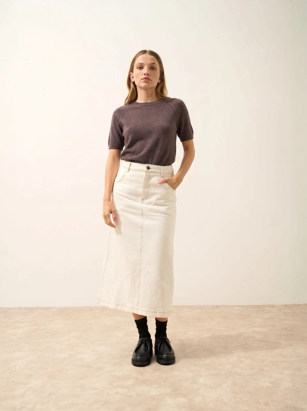 LAÏSA T-Shirt Col Rond Taupe Chiné