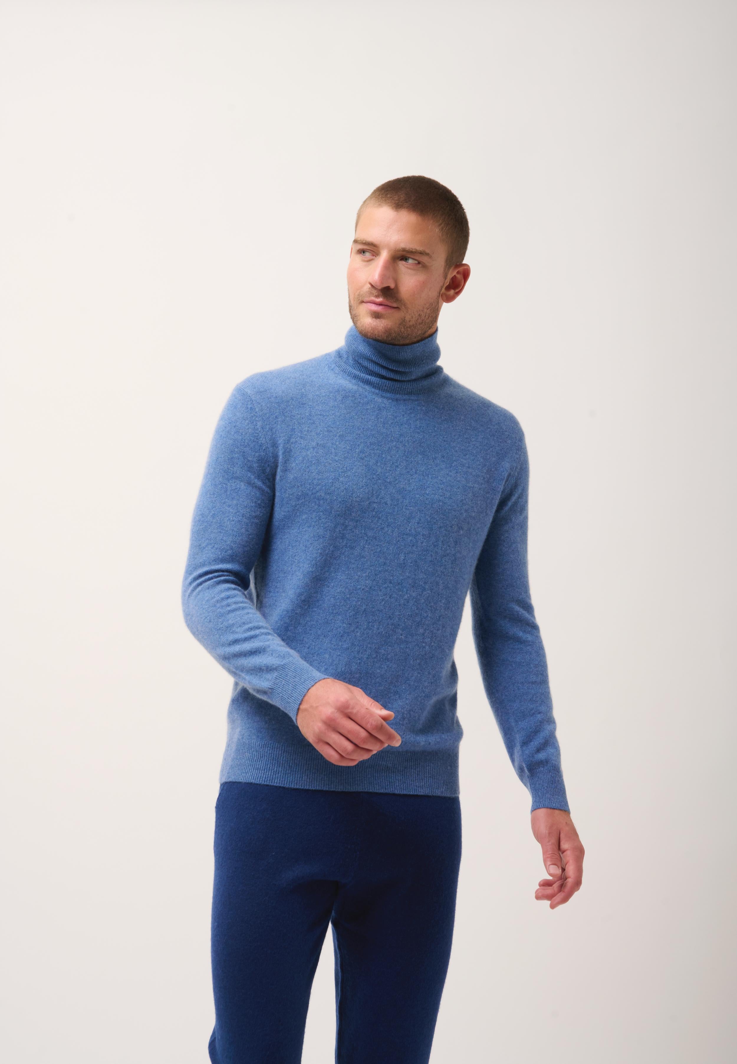 CONNOR pull col roulé bleu denim