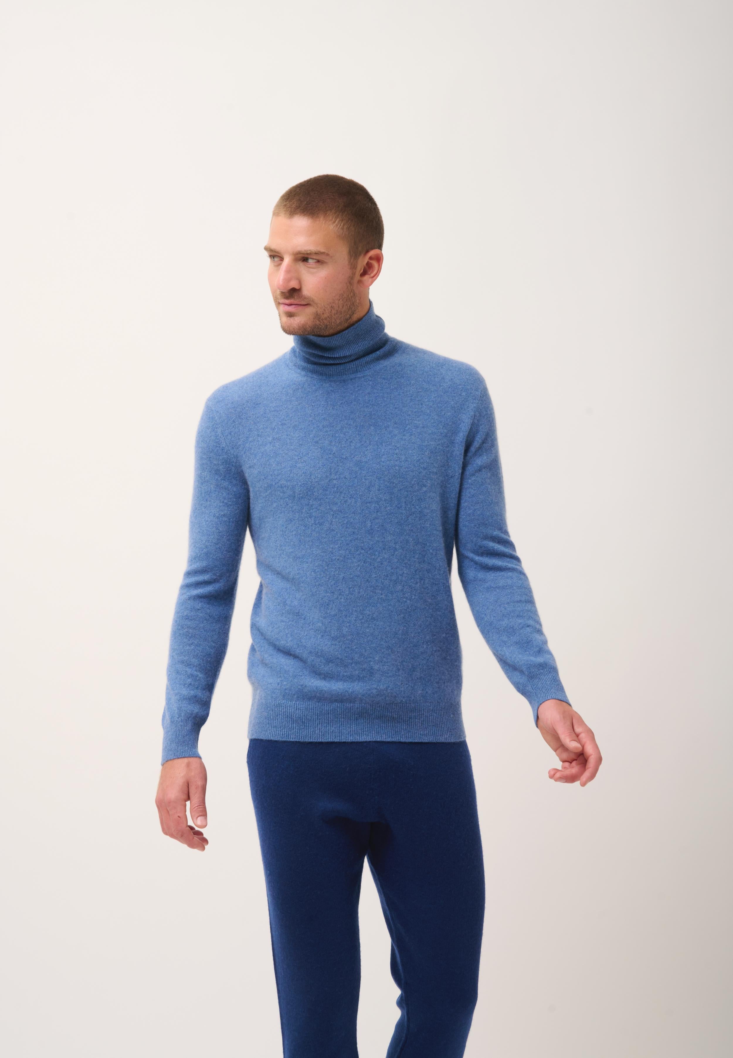CONNOR pull col roulé bleu denim