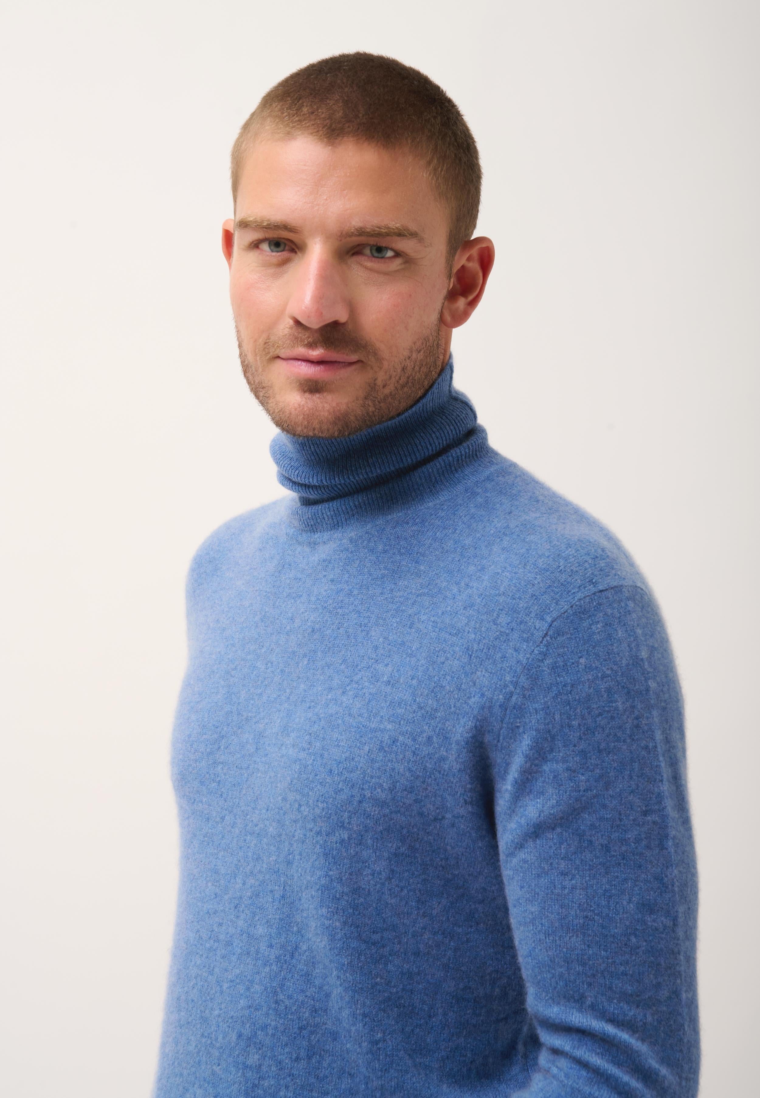 CONNOR pull col roulé bleu denim