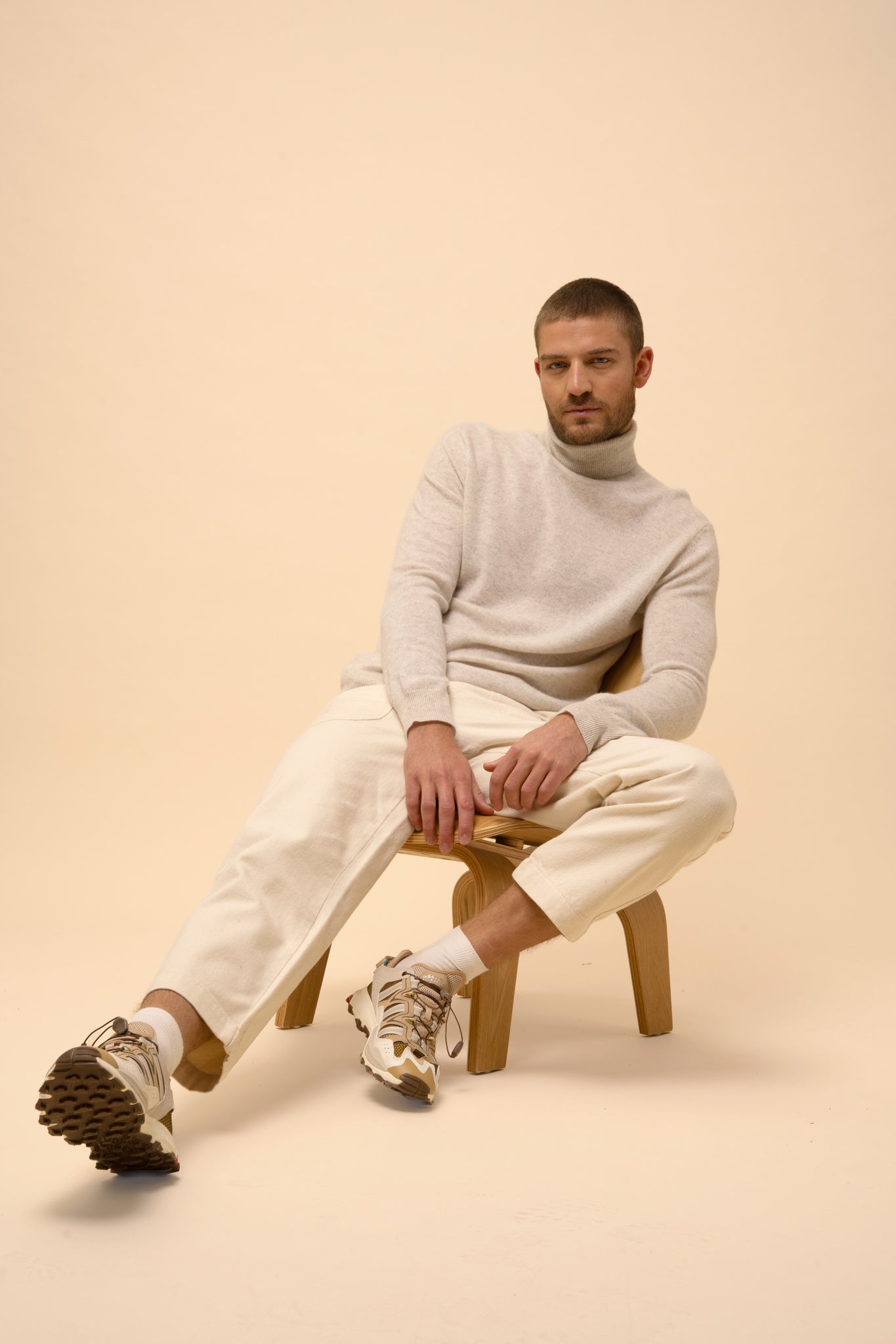 CONNOR pull col roulé gris perle chiné