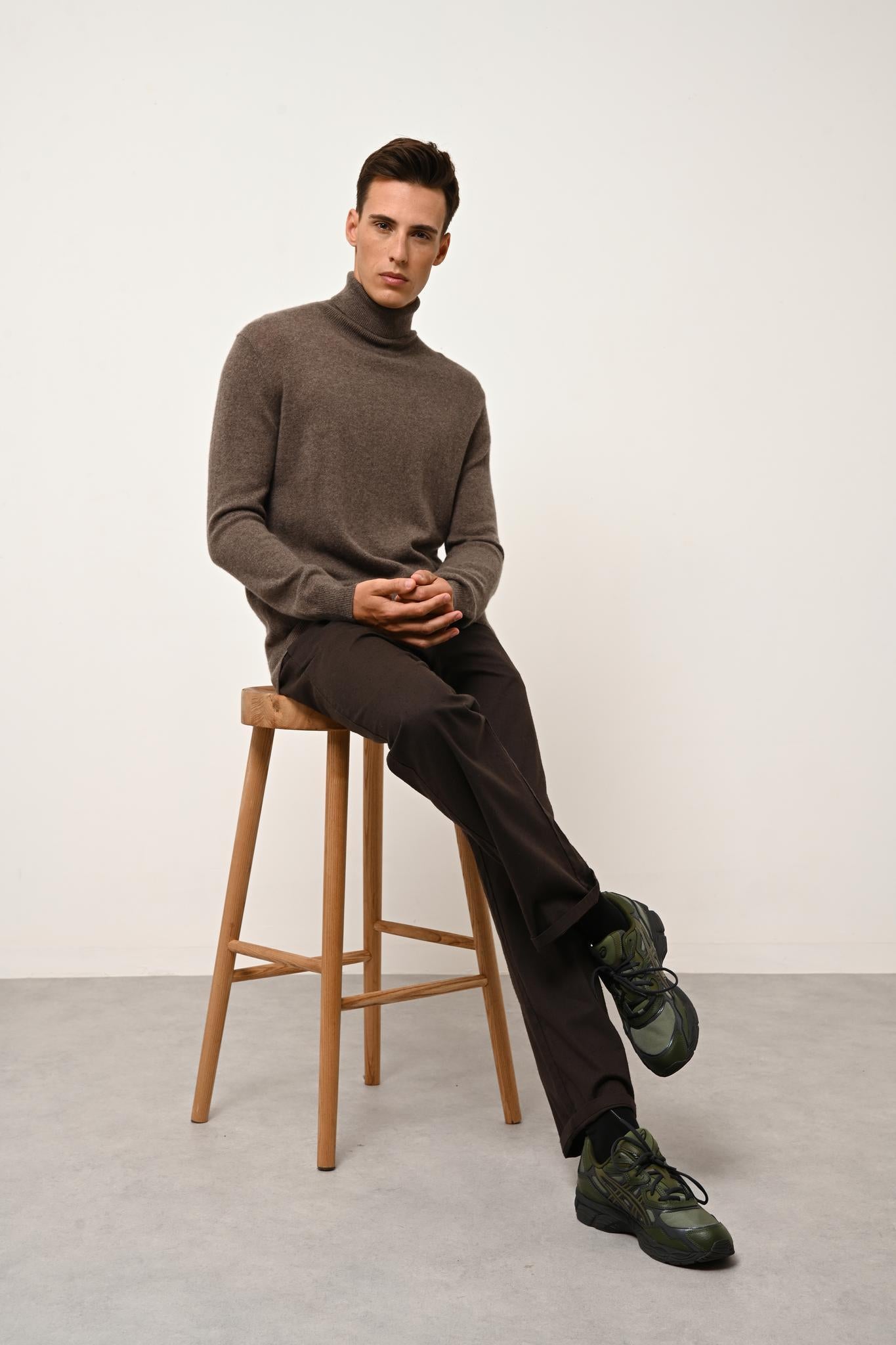 CONNOR pull col roulé taupe chiné