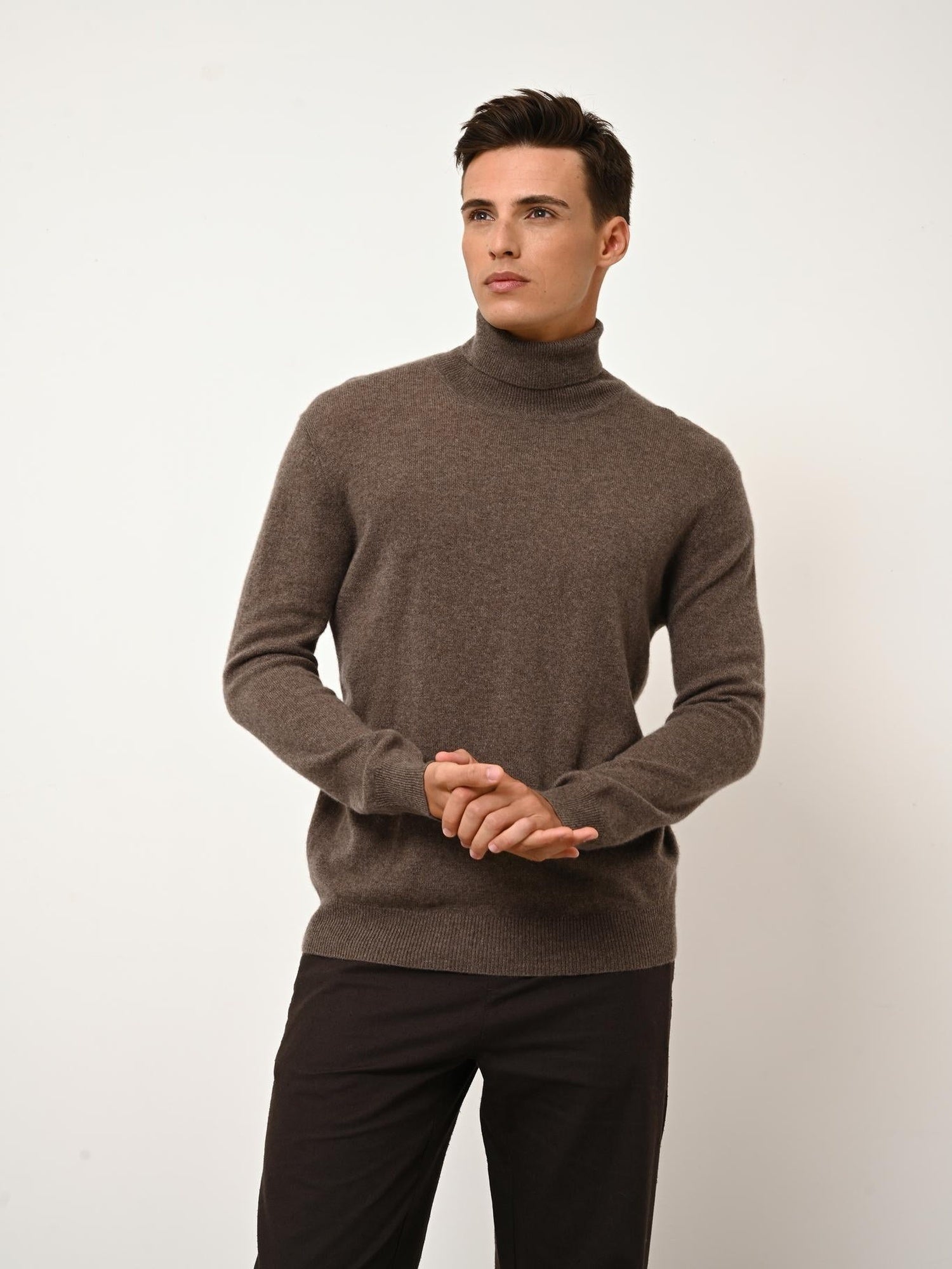 CONNOR pull col roulé taupe chiné