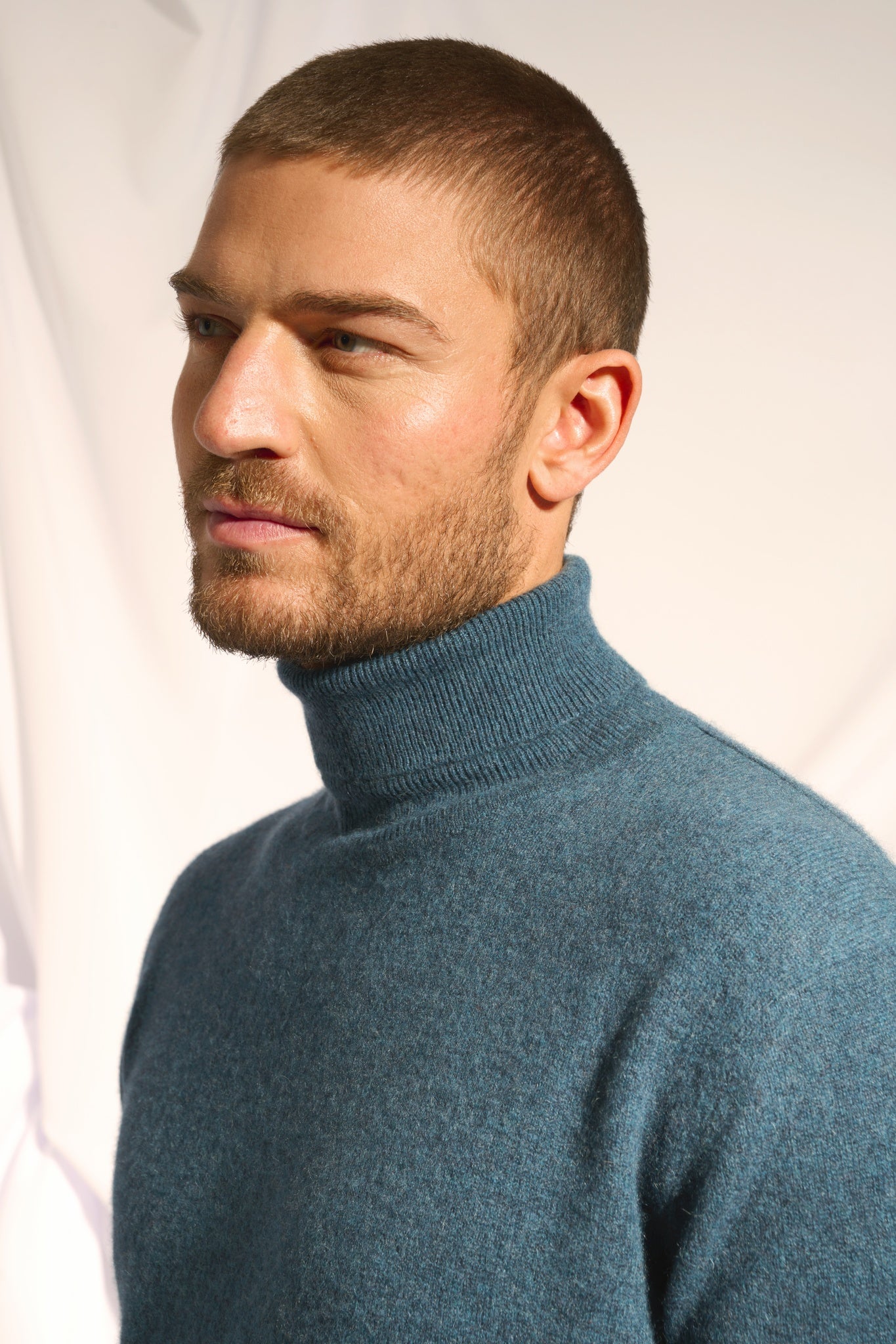 CONNOR pull col roulé vert canard chiné