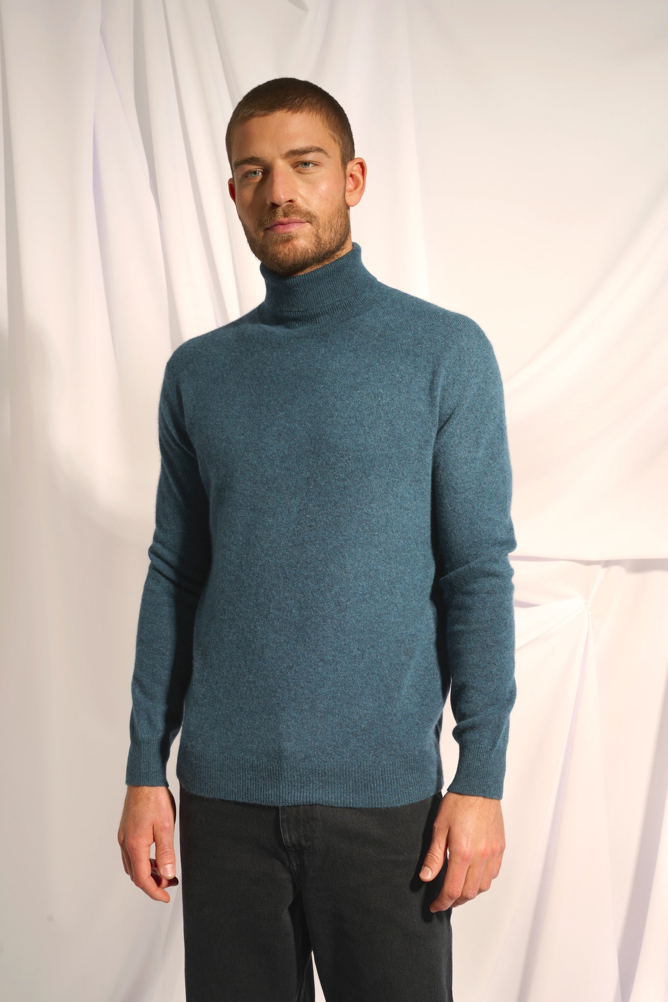 CONNOR pull col roulé vert canard chiné