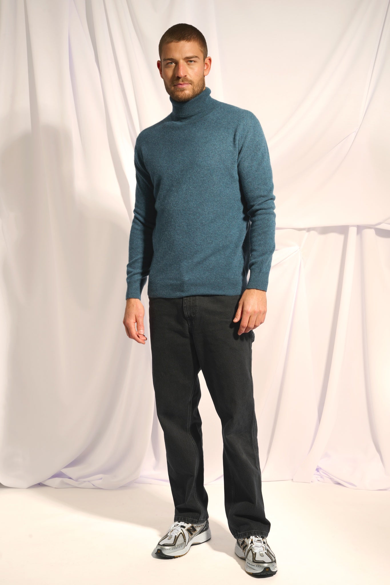 CONNOR mottled duck green turtleneck sweater