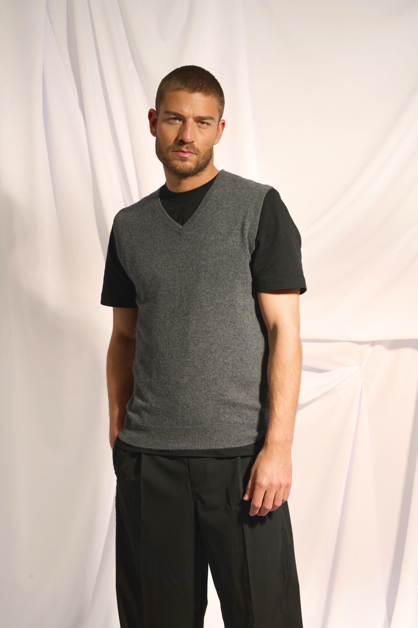 CORKI débardeur col v anthracite chiné