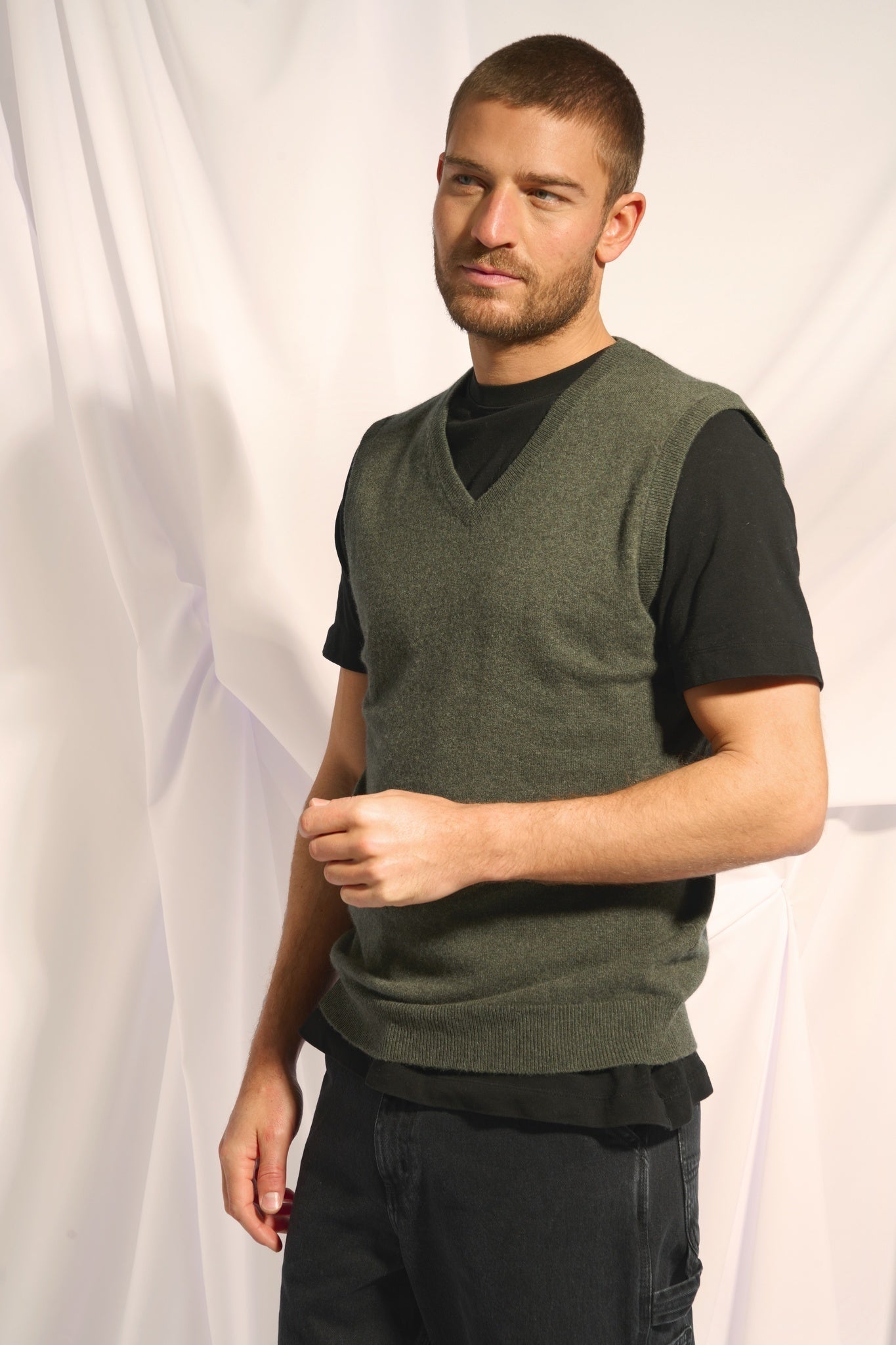 CORKI débardeur col v kaki chiné