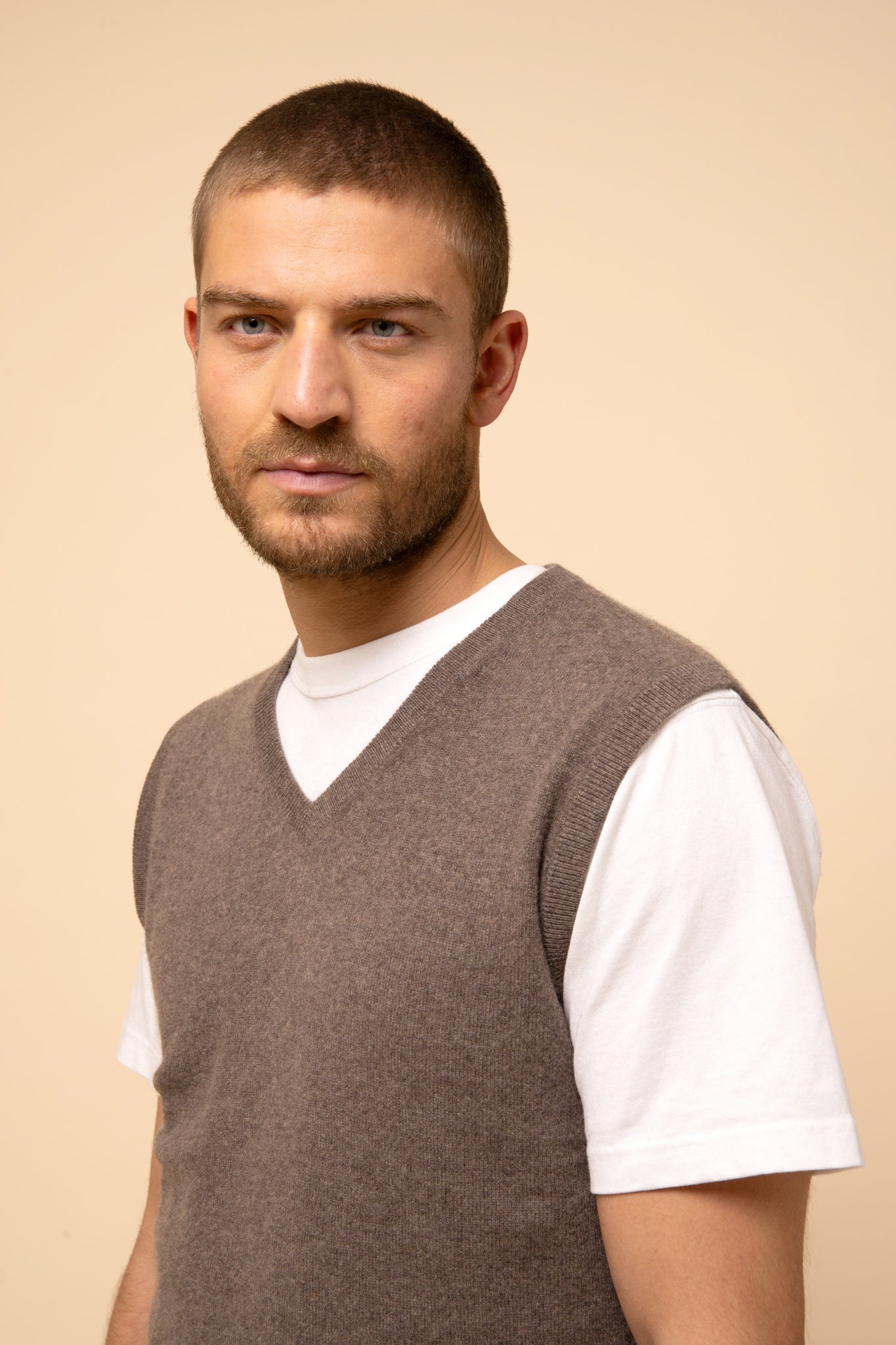 CORKI débardeur col v taupe chiné