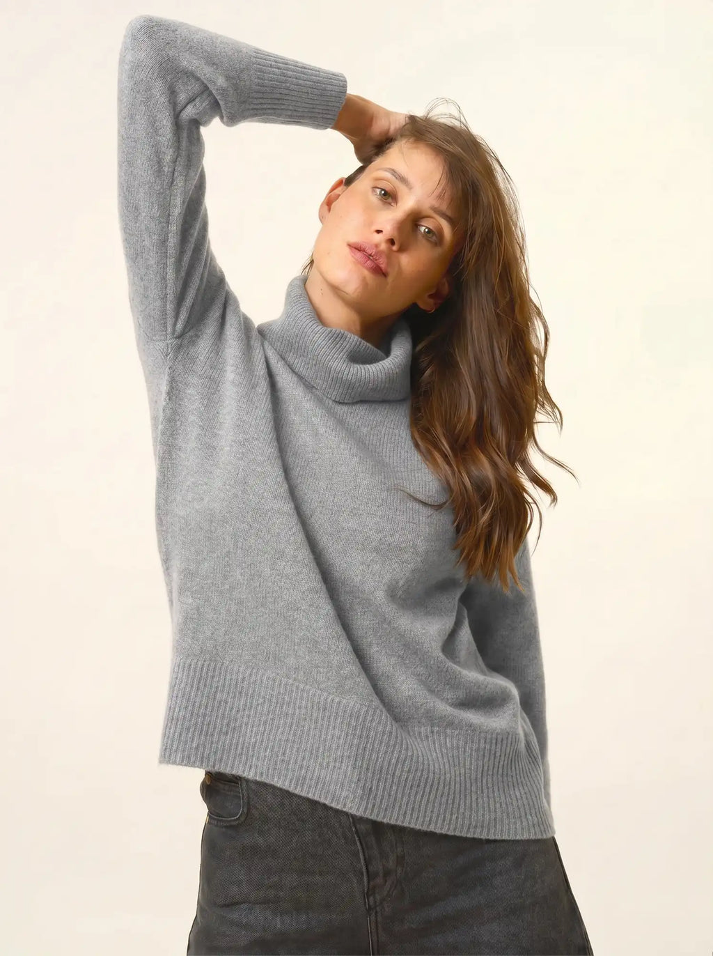 ROMANE Pull Col Roulé 4 Fils Nuage Chiné