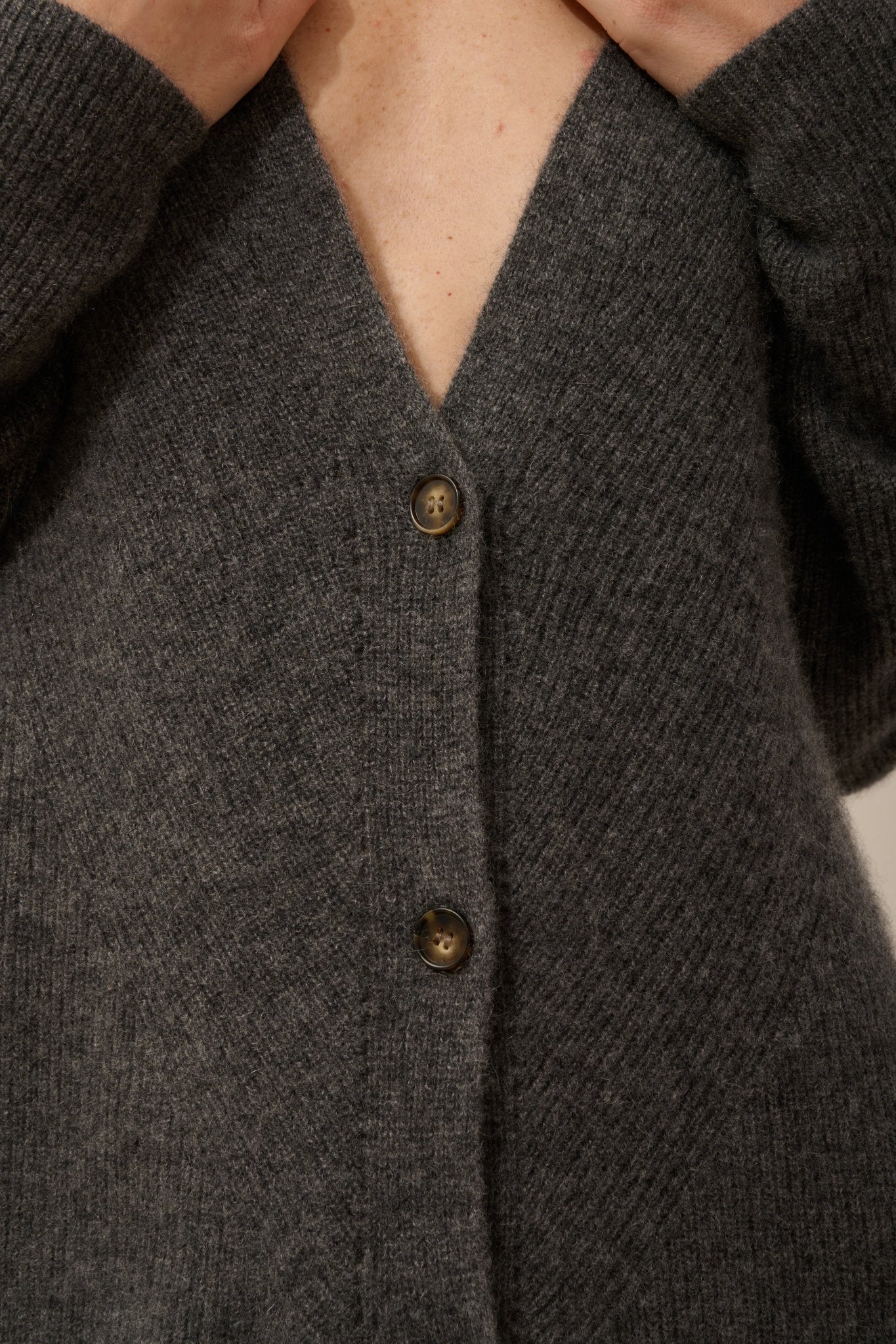 DACHE cardigan long col v anthracite chiné