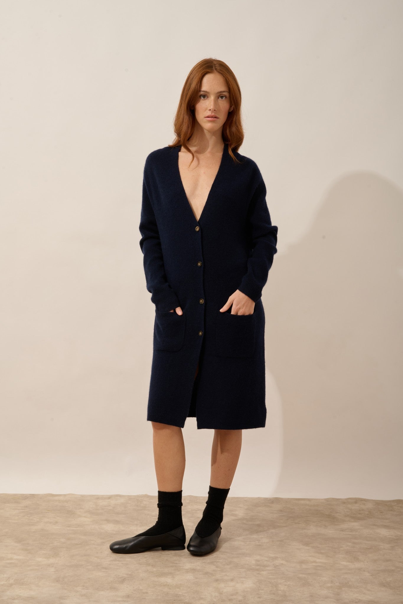 dache cardigan long col v navy