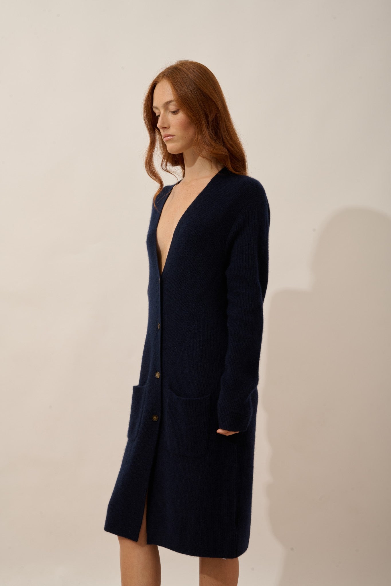 dache cardigan long col v navy