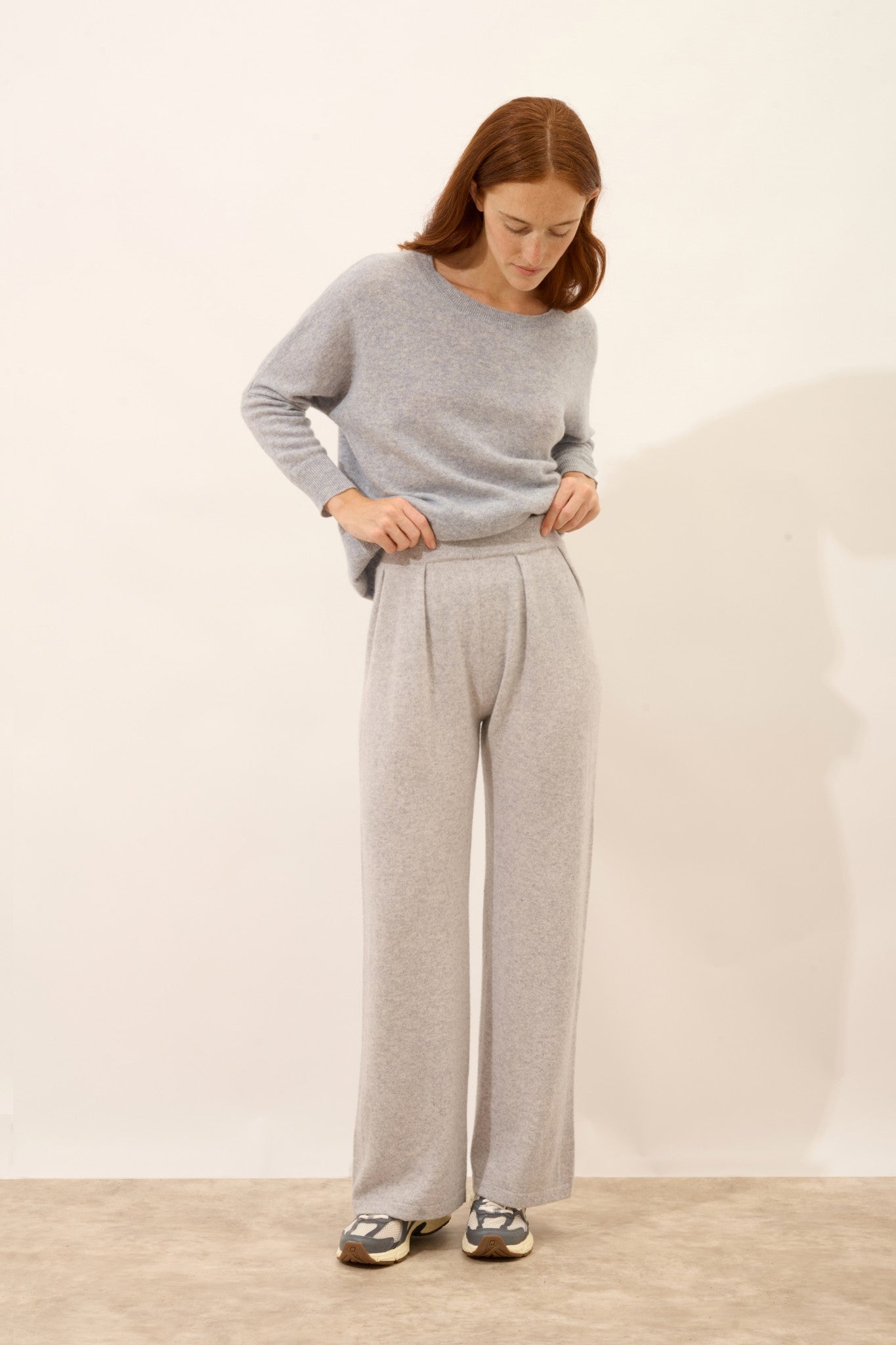 daphne pantalon large gris clair chiné 100% cachemire