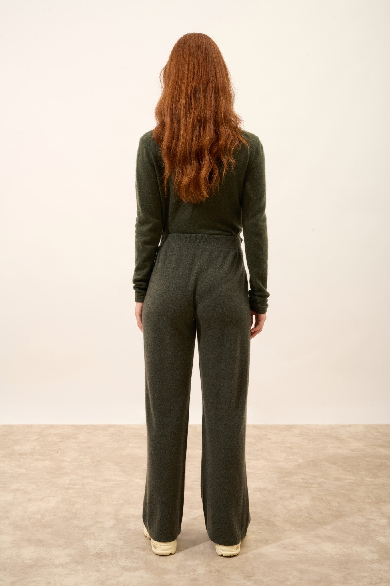 daphne pantalon large kaki chiné 100% cachemire