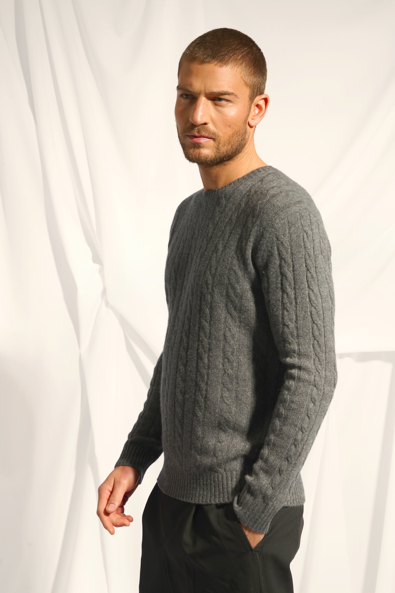 DARRI pull col rond anthracite chiné