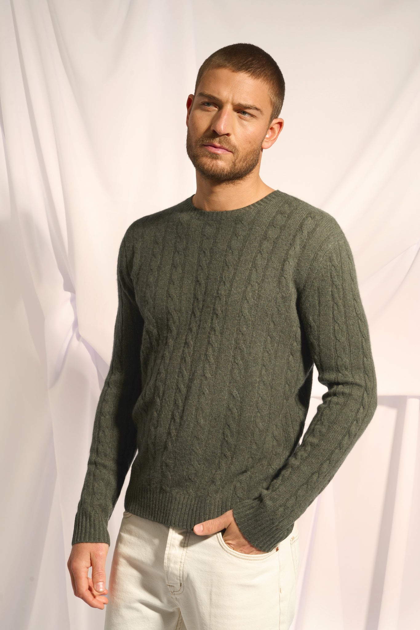 DARRI pull col rond kaki chiné