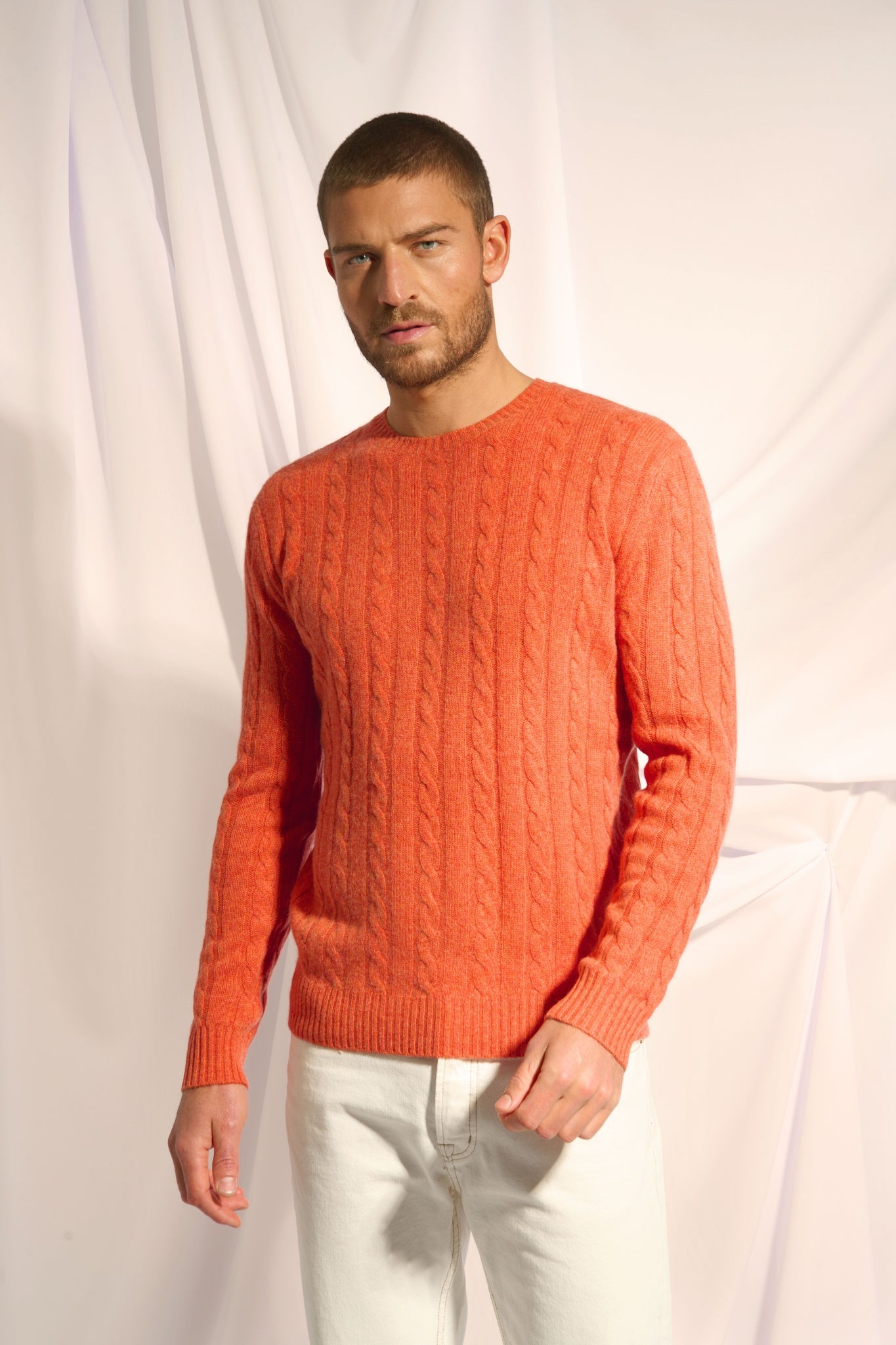 DARRI pull col rond orange chiné