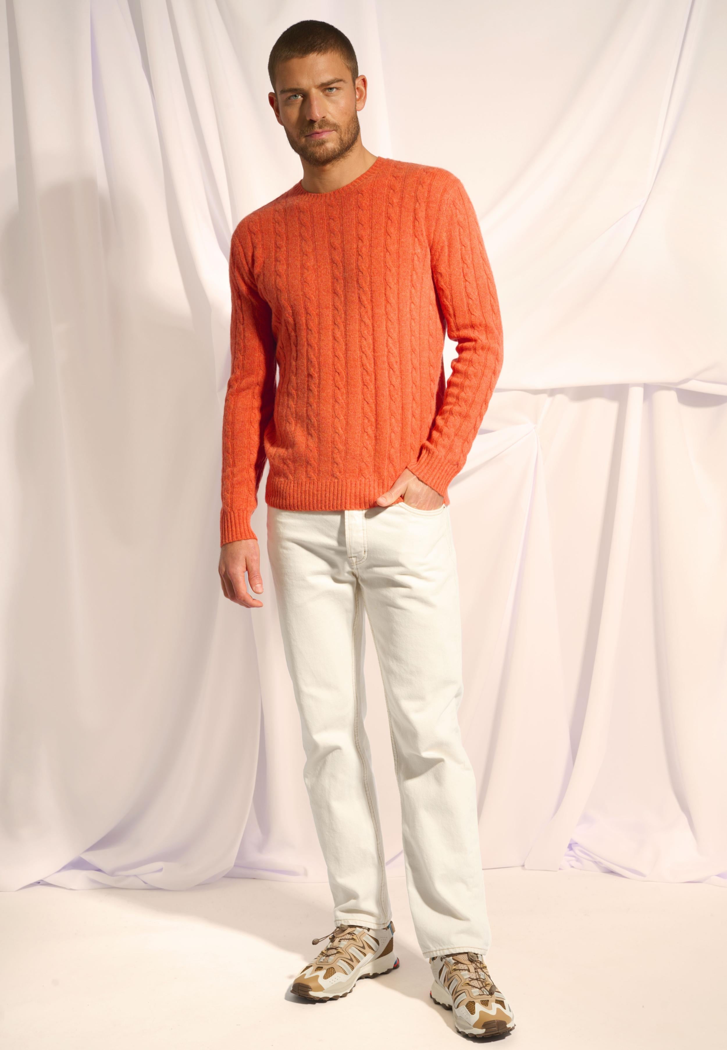 DARRI pull col rond orange chiné