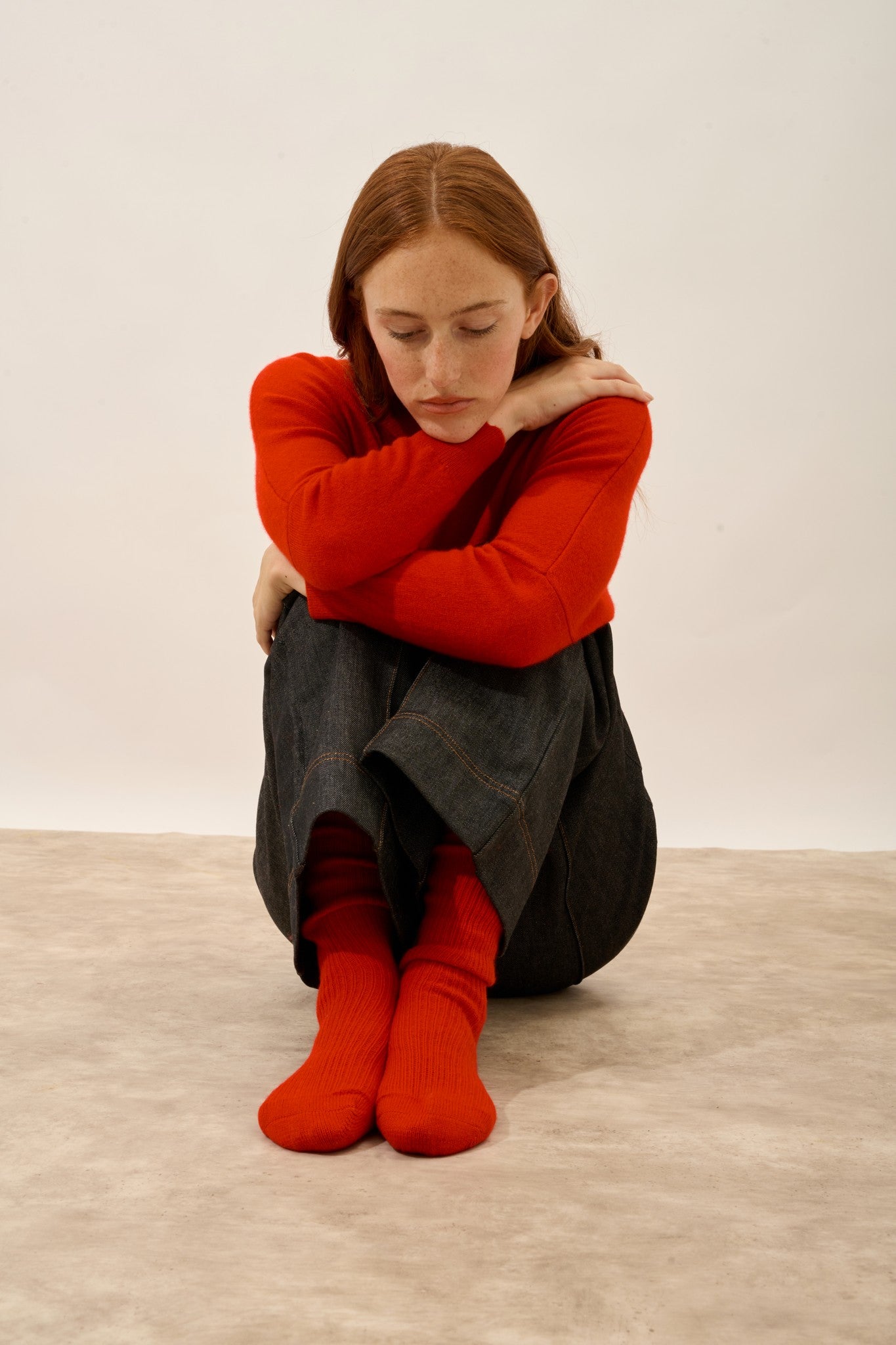 dayaya chaussettes 4 fils rouge 100% cachemire