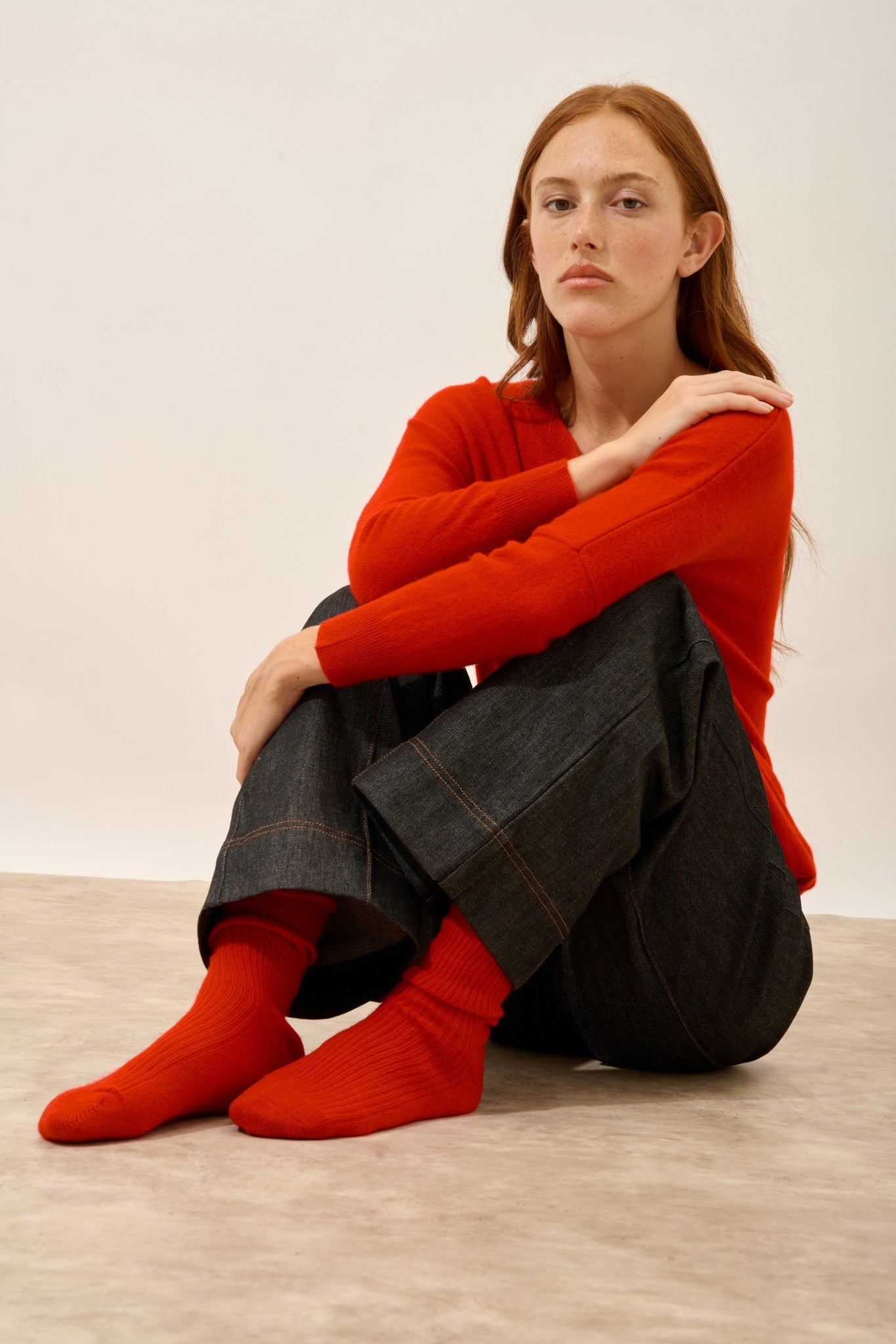 dayaya chaussettes 4 fils rouge 100% cachemire