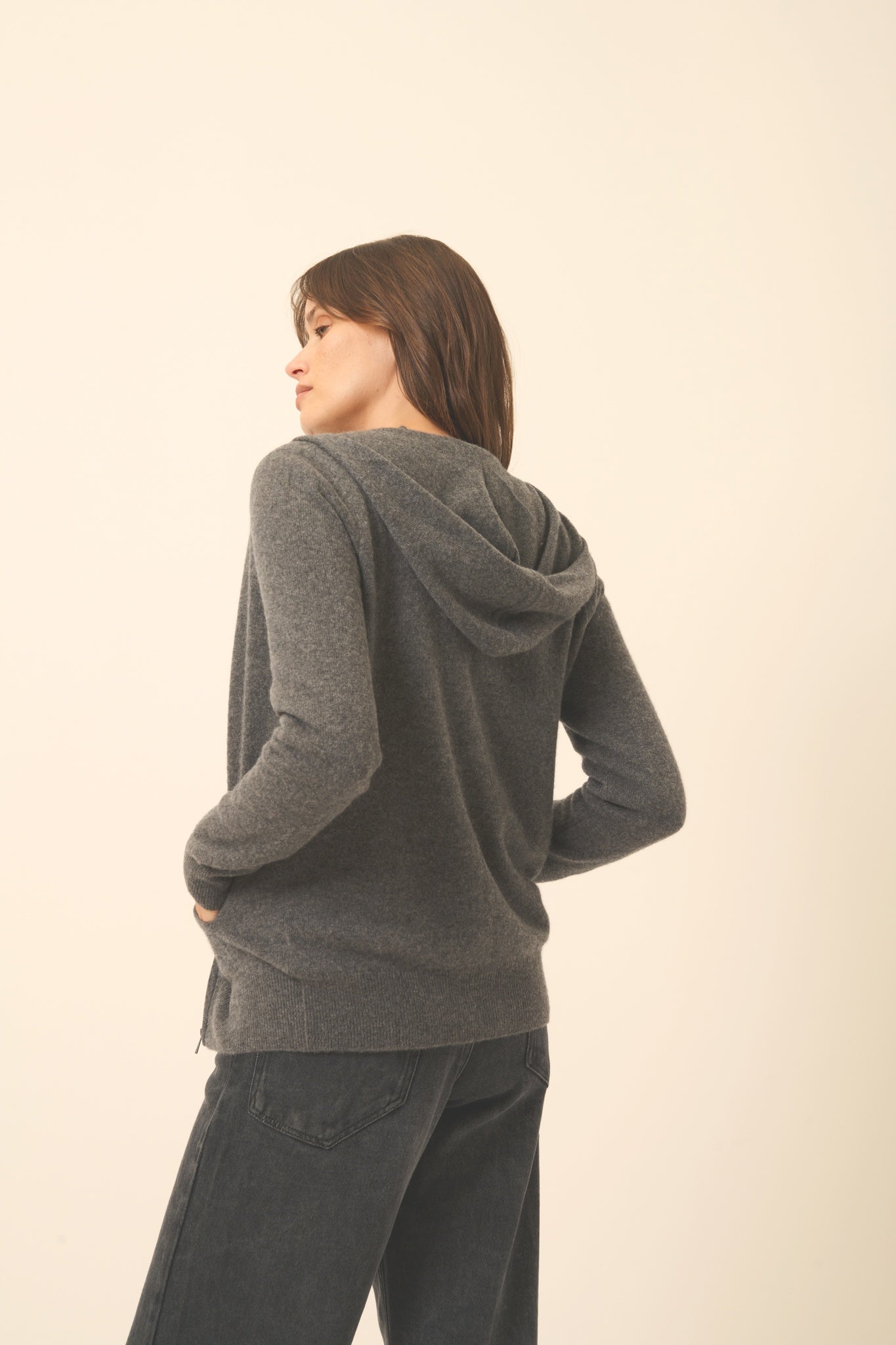 DEBBIE gilet col zippé capuche anthracite chiné