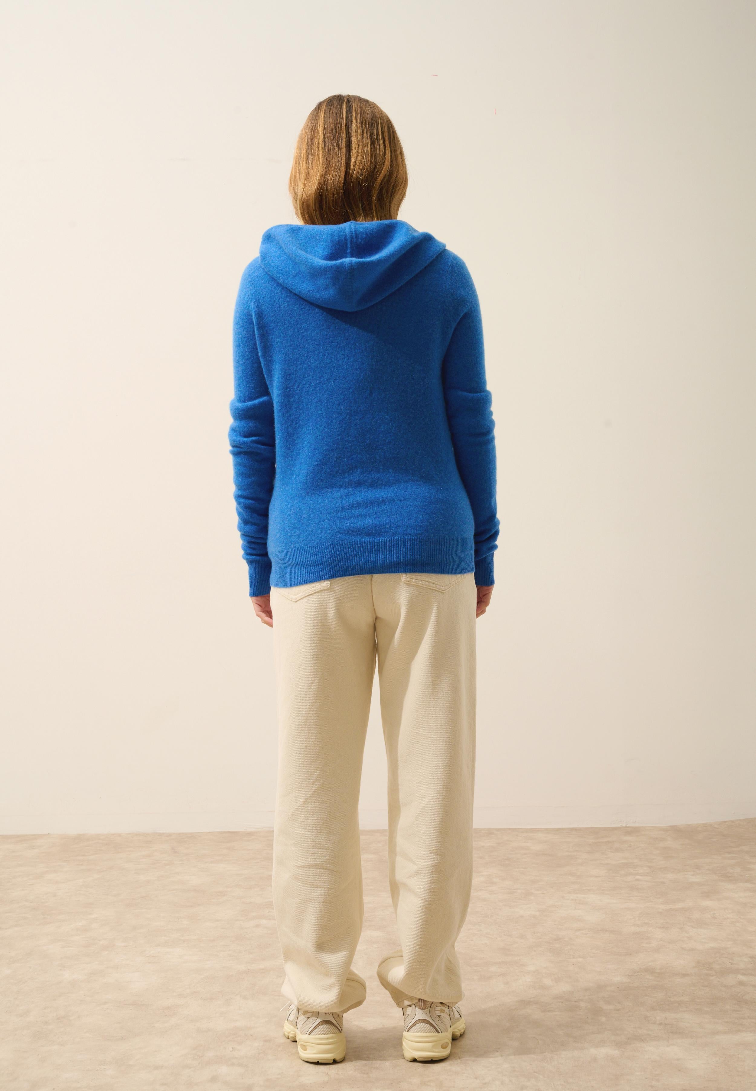 DEBBIE gilet col zippé capuche bleu électrique
