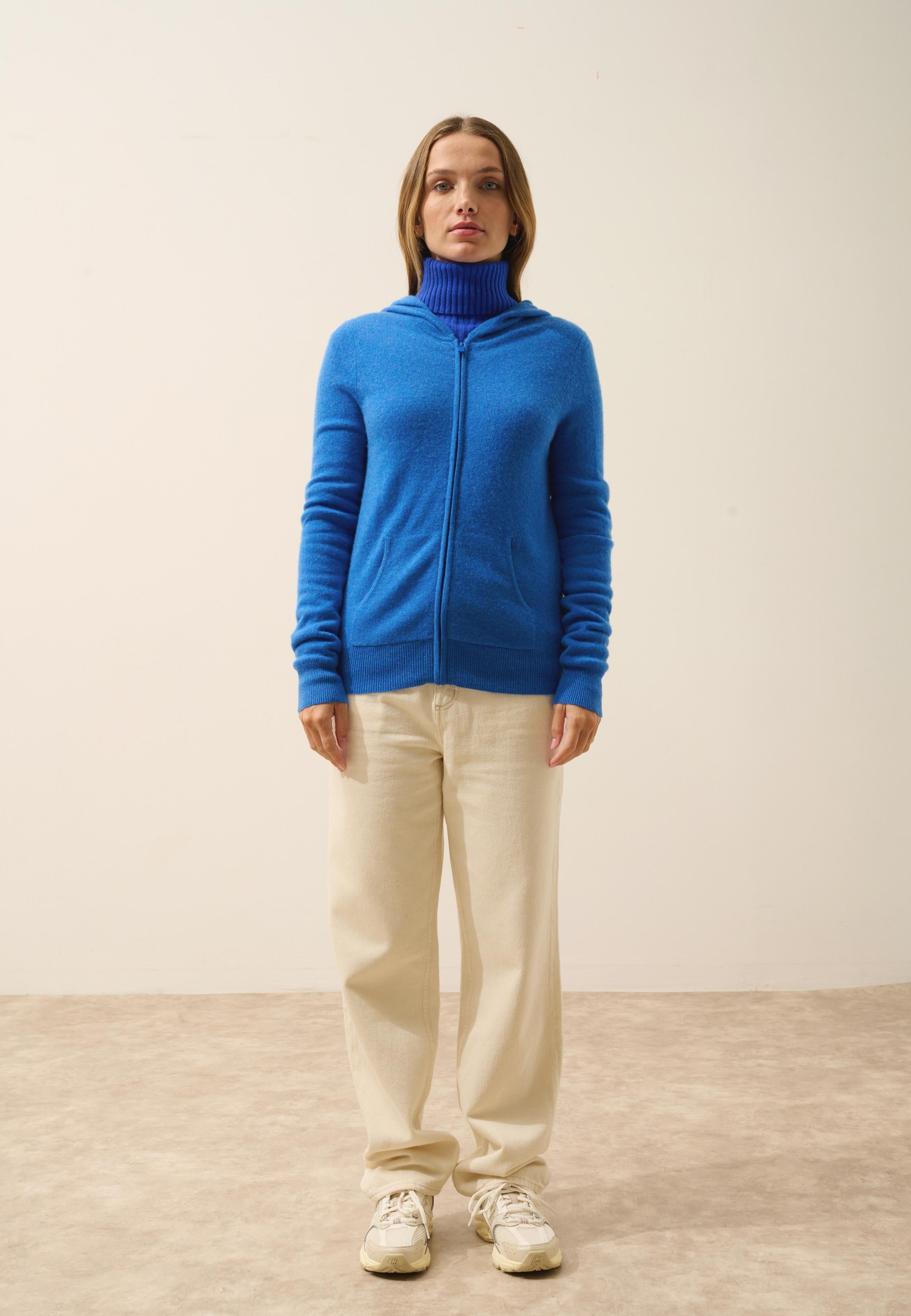 DEBBIE gilet col zippé capuche bleu électrique