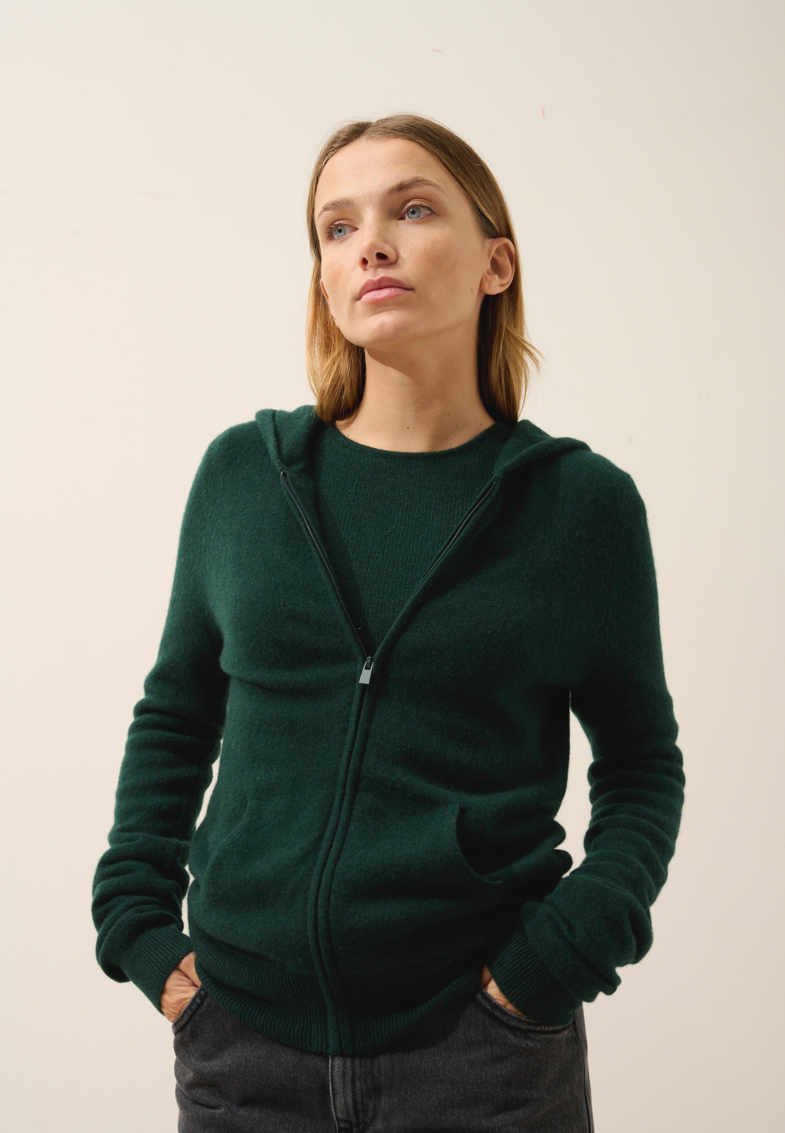 DEBBIE gilet col zippé capuche cyprès