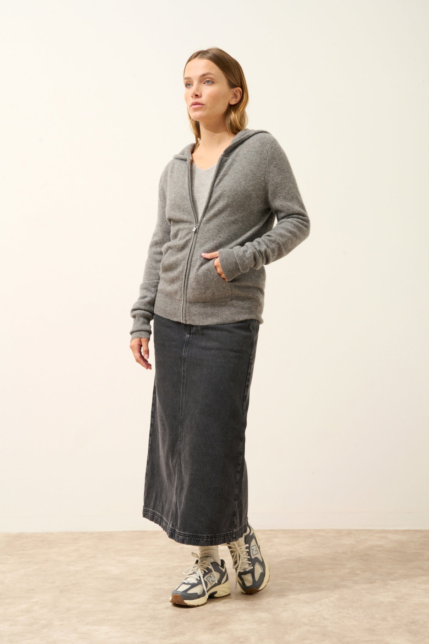 DEBBIE gilet col zippé capuche flanelle chiné