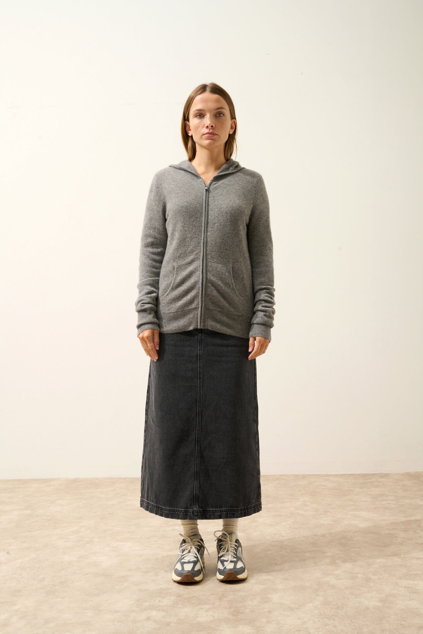 DEBBIE gilet col zippé capuche flanelle chiné