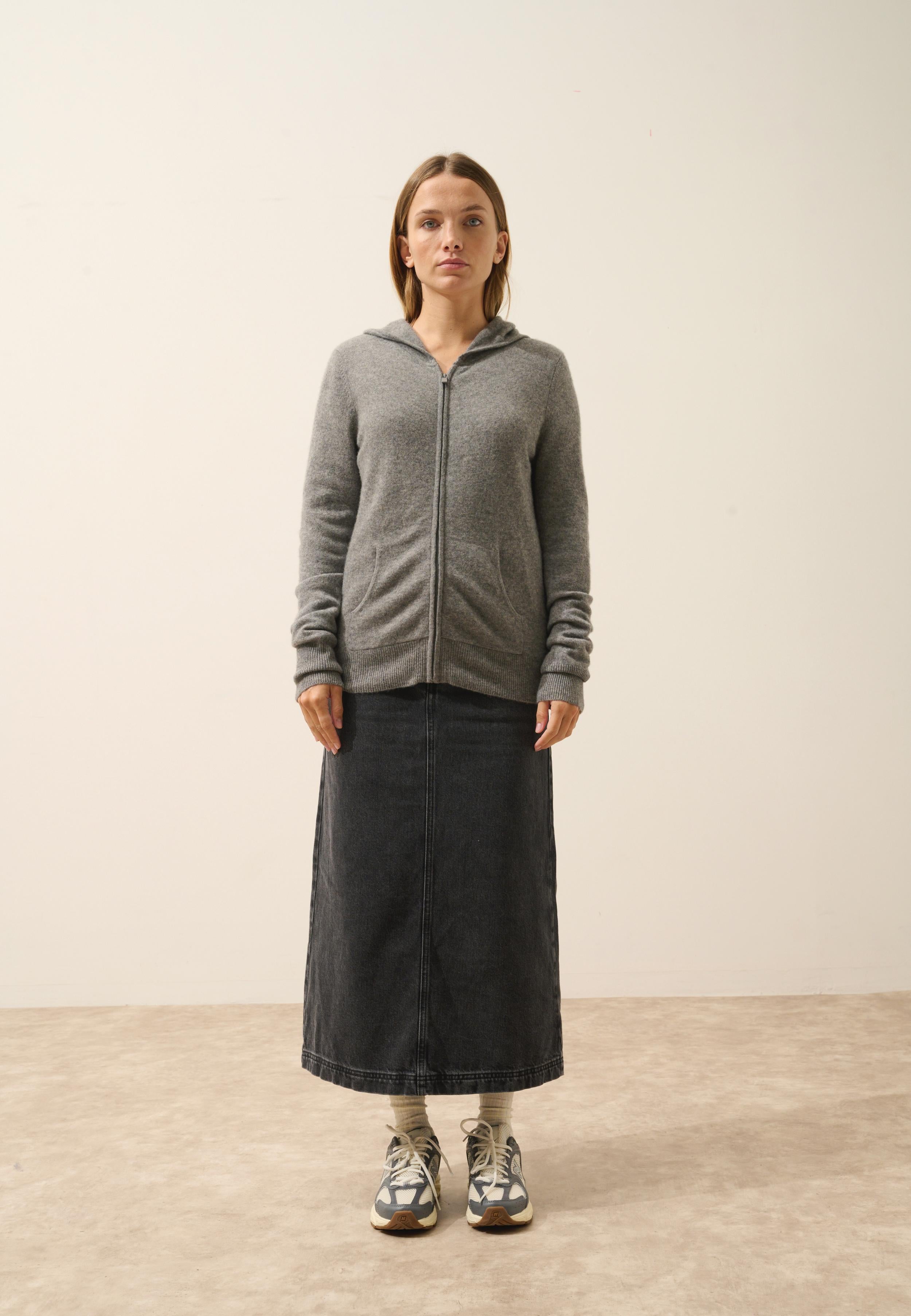 DEBBIE gilet col zippé capuche flanelle chiné