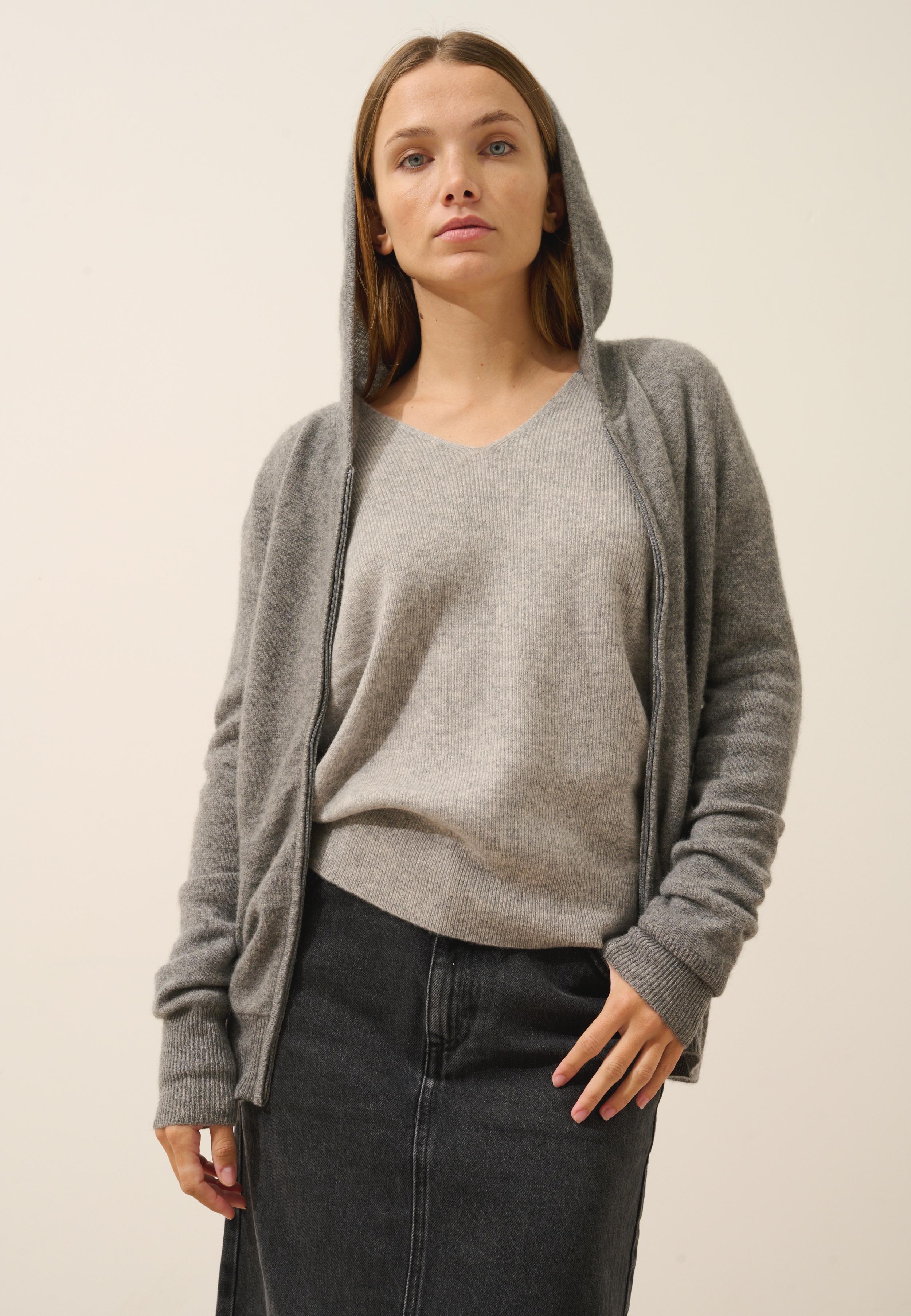DEBBIE gilet col zippé capuche flanelle chiné