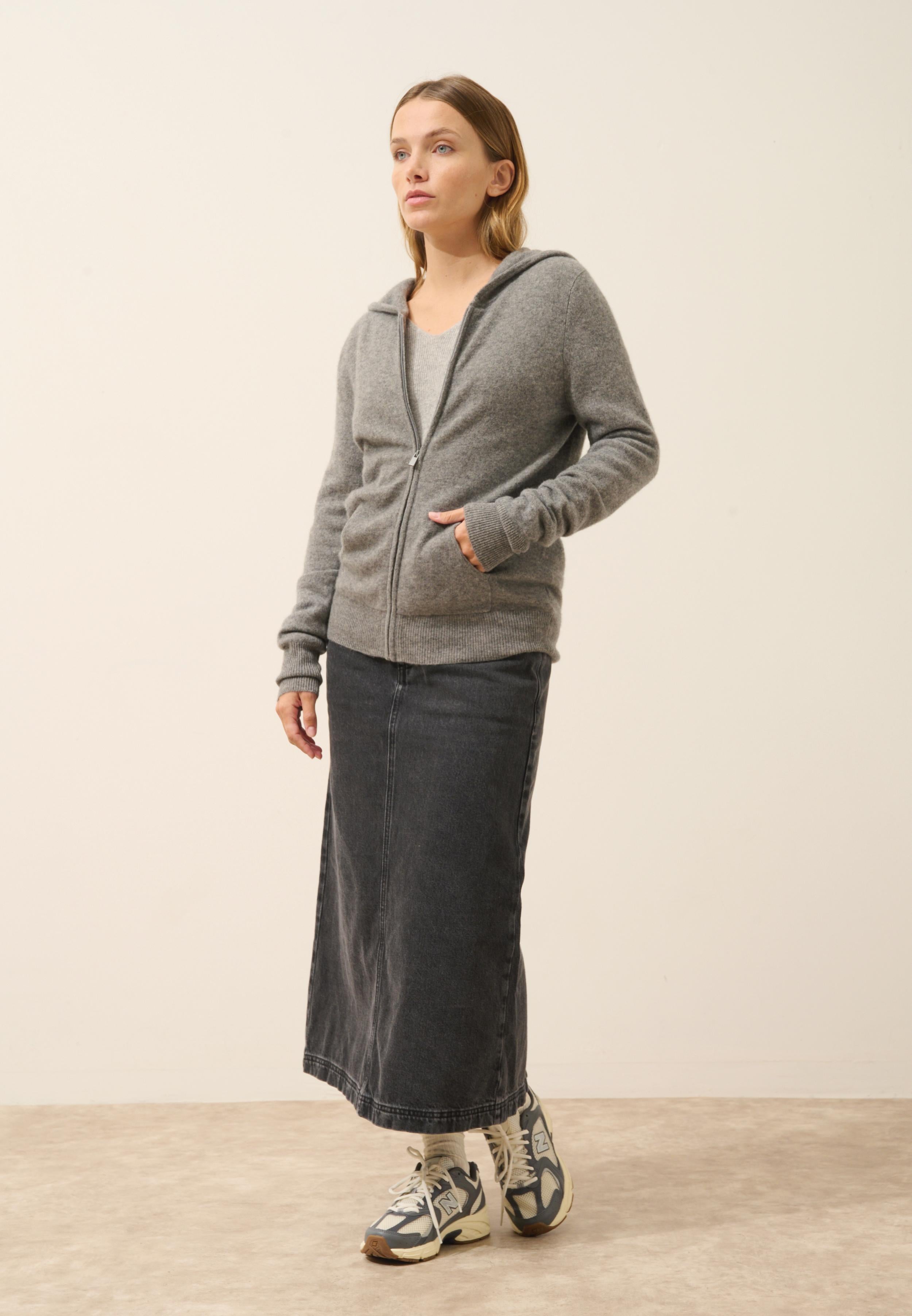 DEBBIE gilet col zippé capuche flanelle chiné