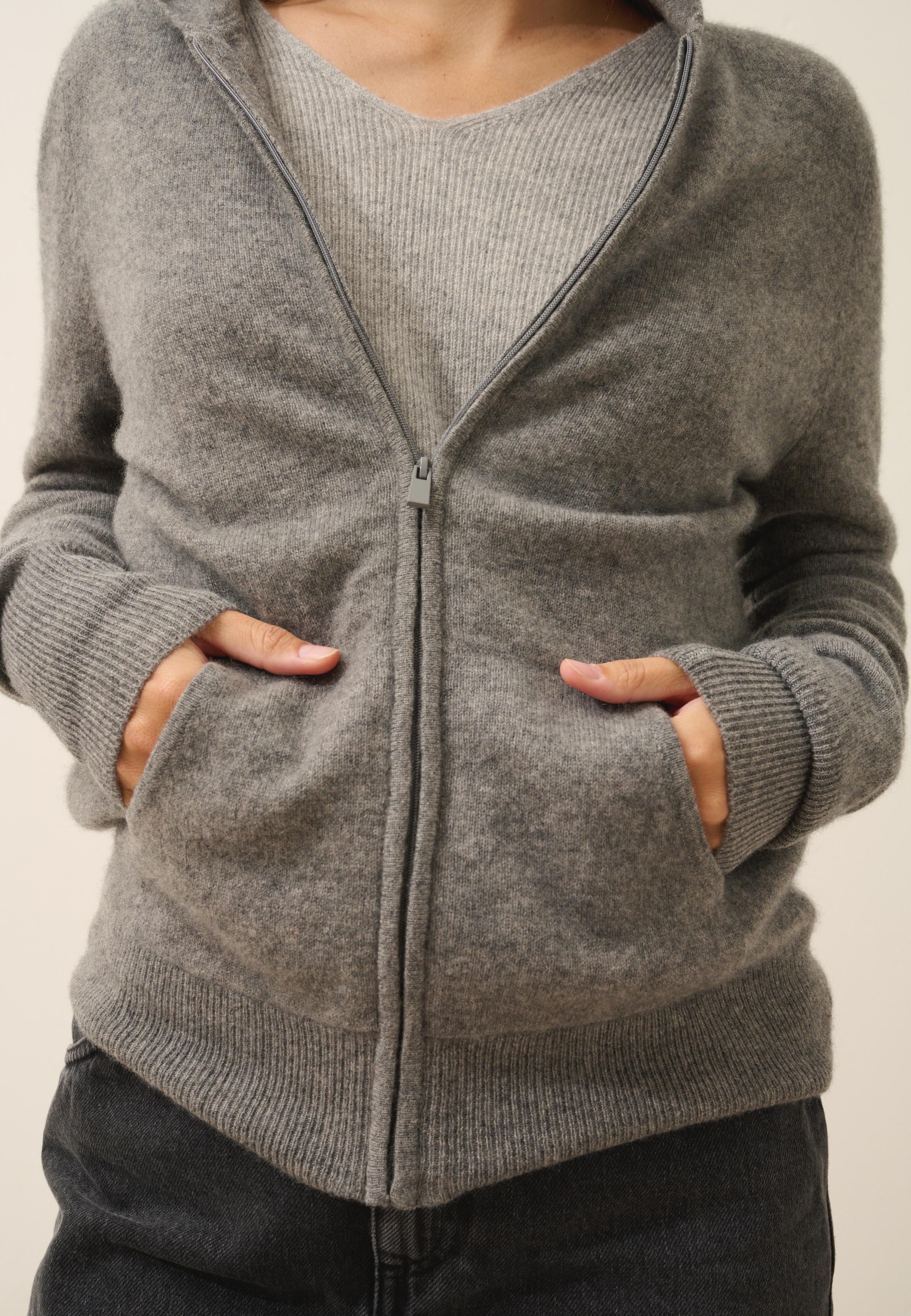 DEBBIE gilet col zippé capuche flanelle chiné