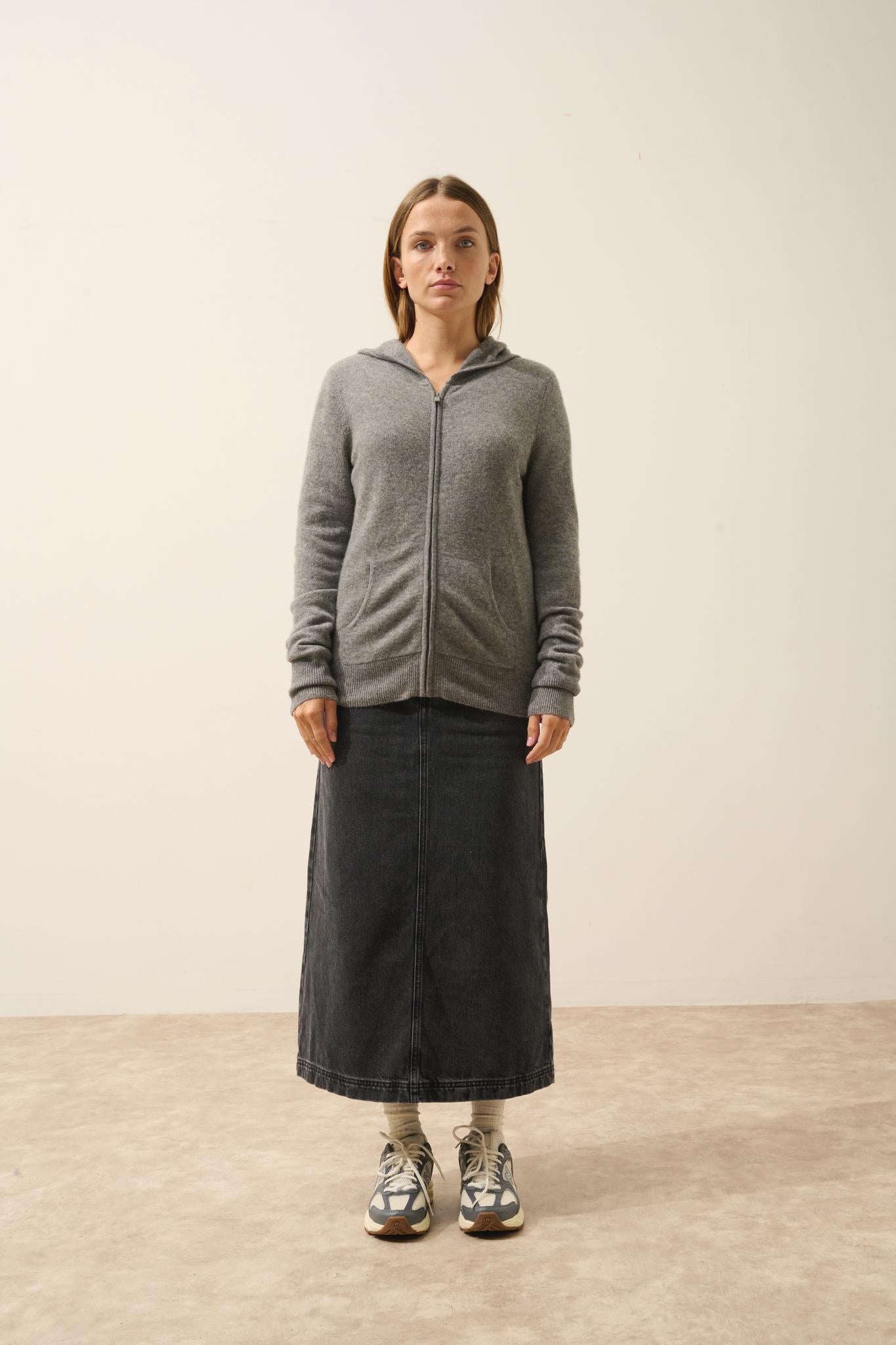 DEBBIE gilet col zippé capuche flanelle chiné